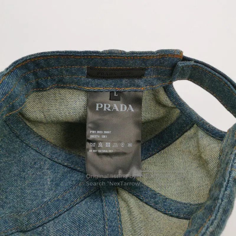 Prada Prada Cotton Triangle Logo Denim Baseball Cap. Size ONE SIZE - 4 Thumbnail