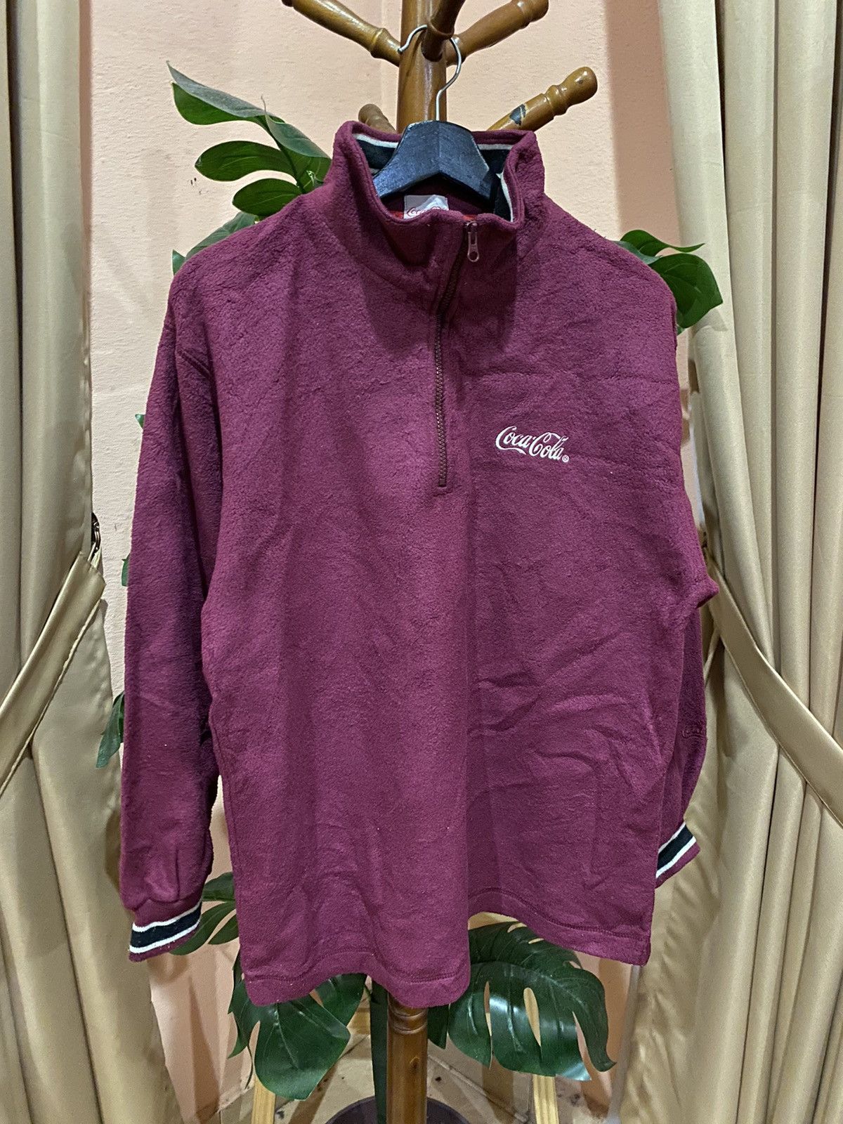 Coca Cola Coca-Cola Maroon Quarter-Zip Fleece Pullover Size US M / EU 48-50 / 2 - 3 Thumbnail