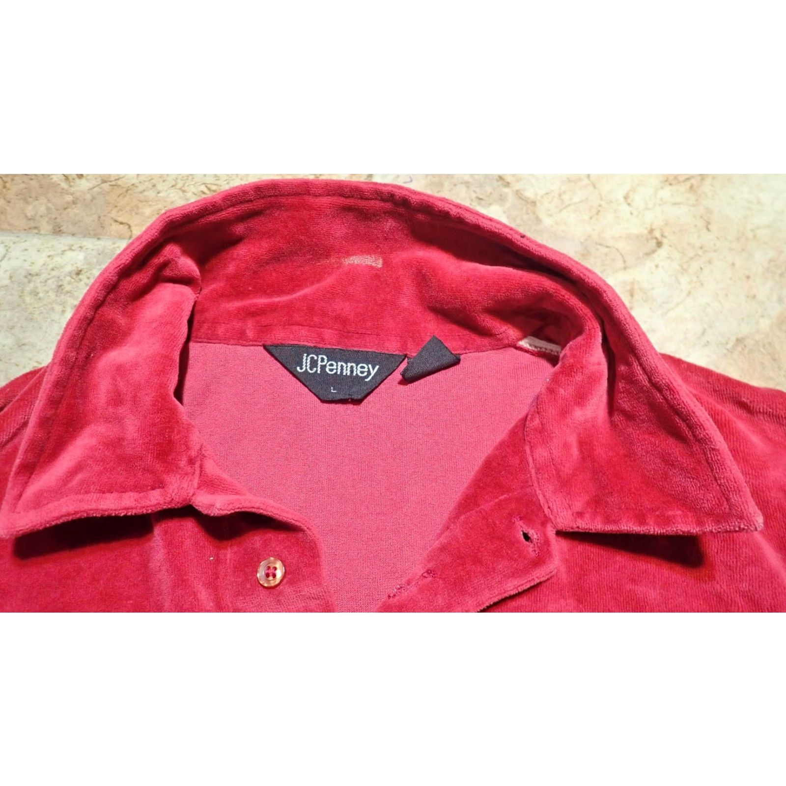 JCPenney VINTAGE JC Penney Polo Shirt Mens L Red Velour Long Sleeve Pocket Popover Shirt Burgundy RED 70s 60s Preppy Retro Rockabilly Vintage Mens L Size US L / EU 52-54 / 3 - 6 Thumbnail