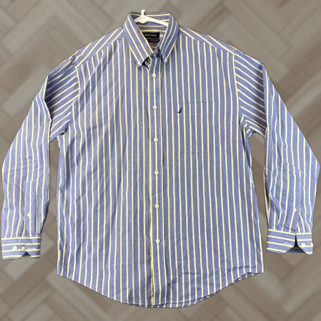 Nautica Nautica Dress Shirt Men 15 32/33 Blue Yellow Striped Cotton Pocket / 72-3 Size 40R - 1 Thumbnail