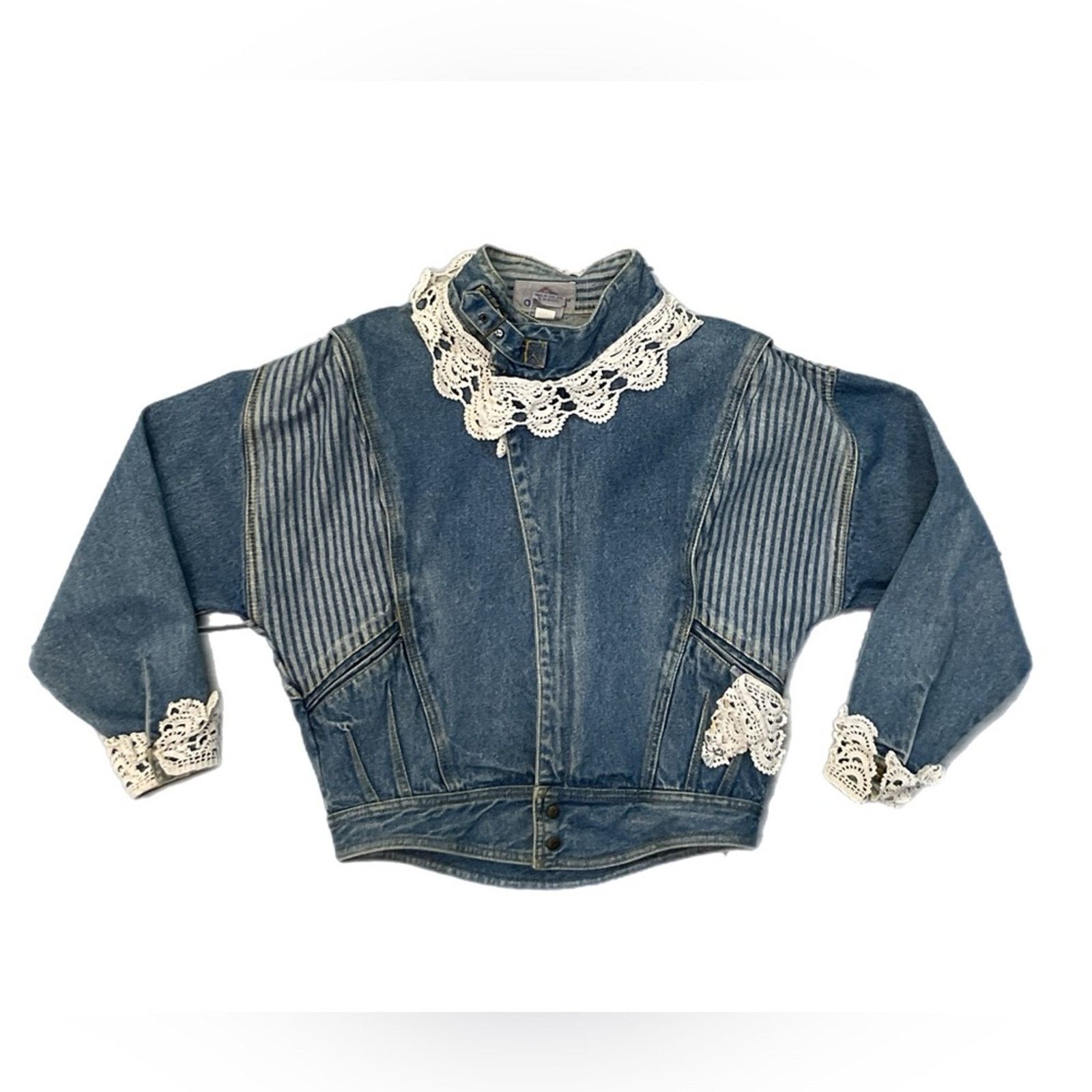 Jordache Vintage 1990s Jordache Cropped Laced Denim Jacket Size S / US 4 / IT 40 - 1 Thumbnail