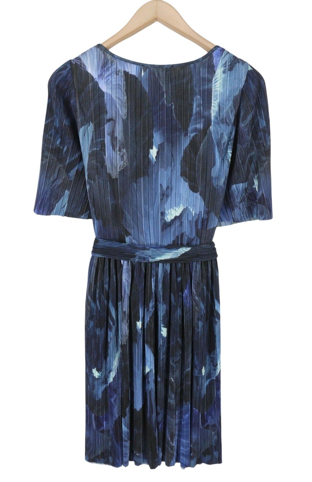 MAX&Co. XS Blue Patterned Textured Belted Short Sleeve Dress 88799 Size XS / US 0-2 / IT 36-38 - 4 Thumbnail