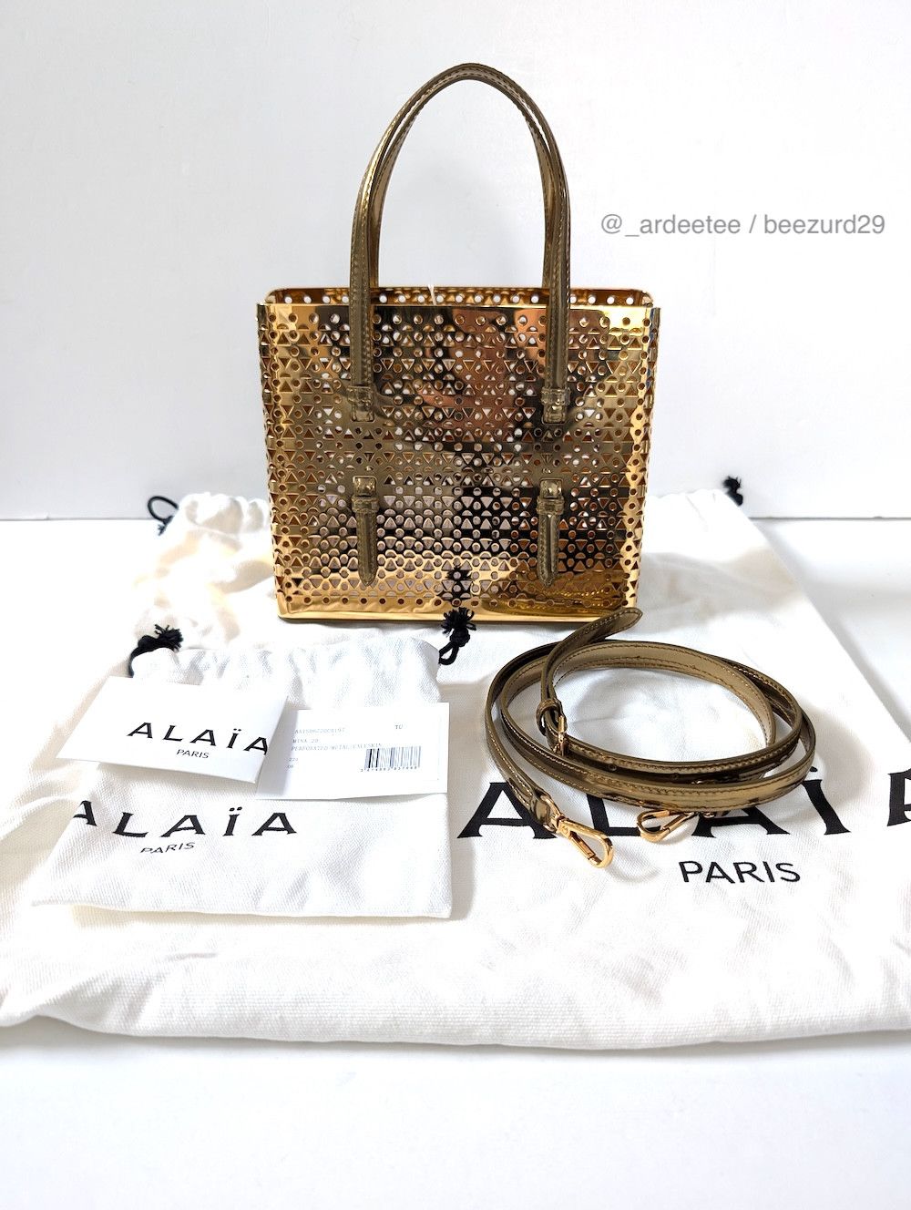 Alaia *NEW* SMALL MINA 20 METAL & LEATHER GOLD BAG Size ONE SIZE - 1 Thumbnail
