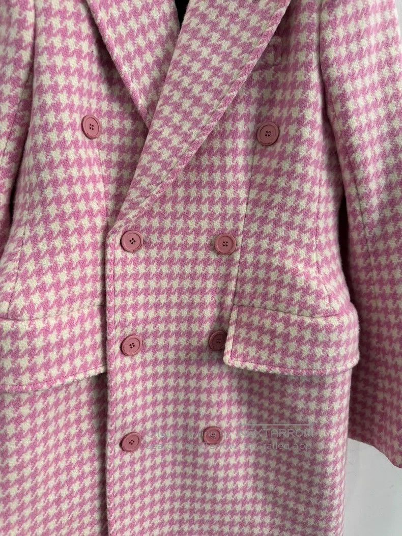 Balenciaga Balenciaga Pink Houndstooth Wool Long Shawl Coat Size XXS / US 00 / IT 34 - 5 Thumbnail
