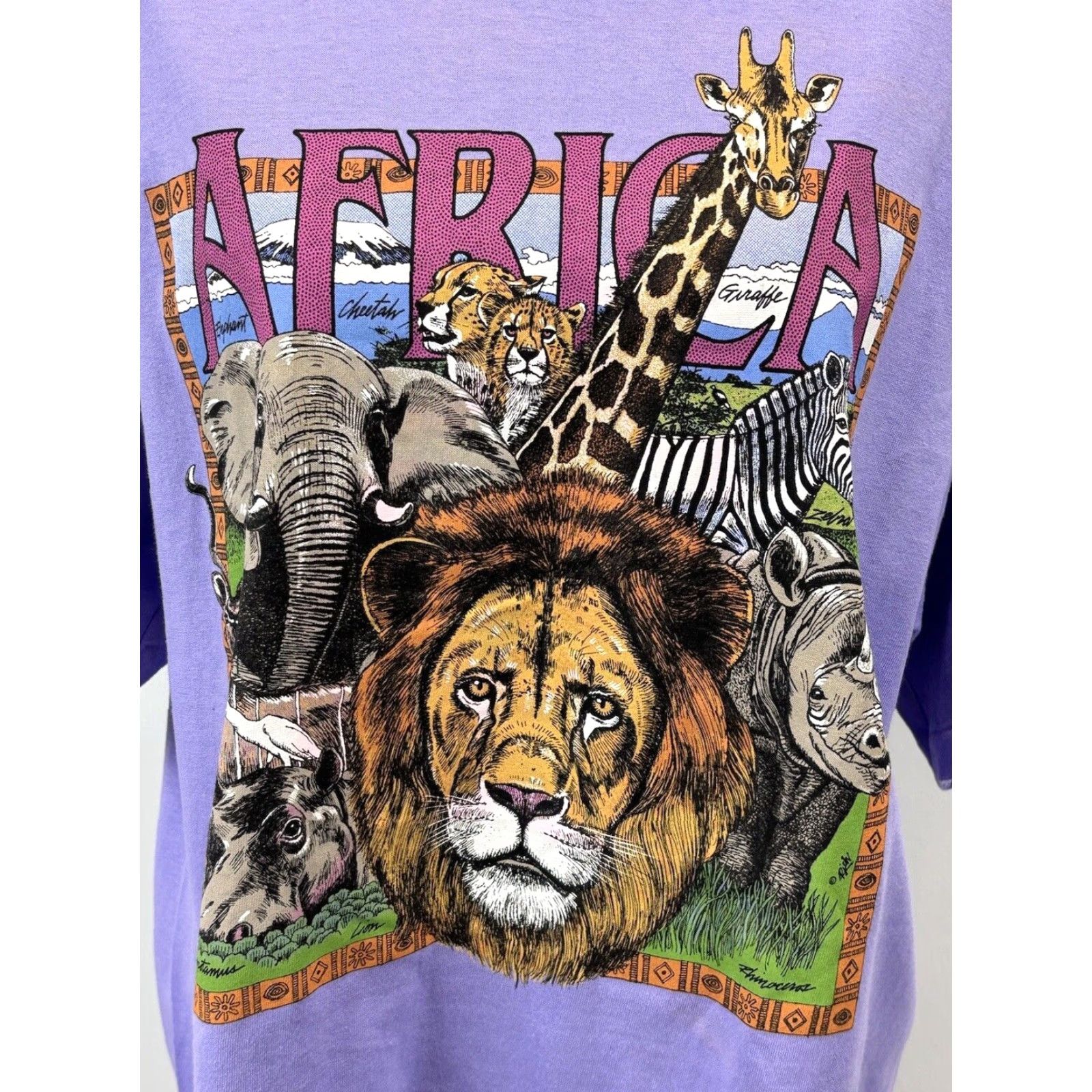 Vintage VINTAGE Sof TEE Africa Animal Graphic T-Shirt XL Men Short Sleeve Cotton Purple 90s Safari Travel USA Size US XL / EU 56 / 4 - 5 Thumbnail