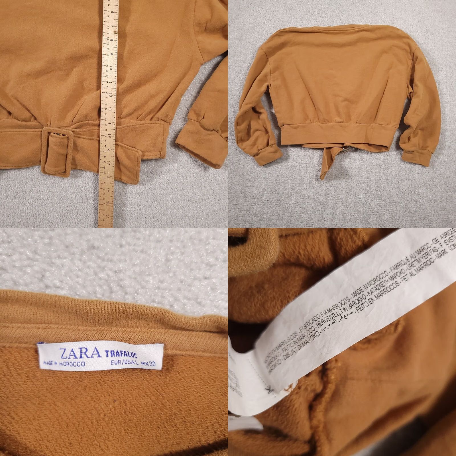 Zara Zara Sweatshirt Women's Large Cropped Round Neck Tan Belted Long Sleeve Size L / US 10 / IT 46 - 8 Thumbnail