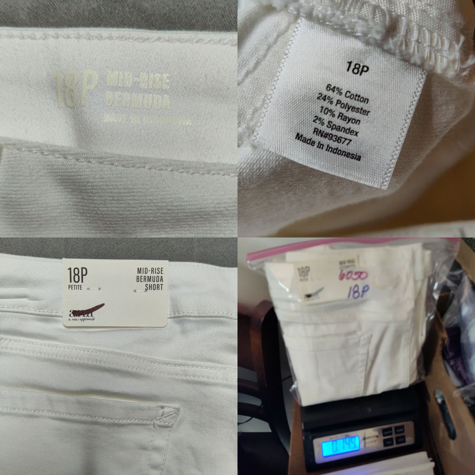 Vintage ANA Women Petite 18P White Mid-Rise Bermuda Shorts 8" Inseam NEW Size 40" / US 18 - 8 Thumbnail