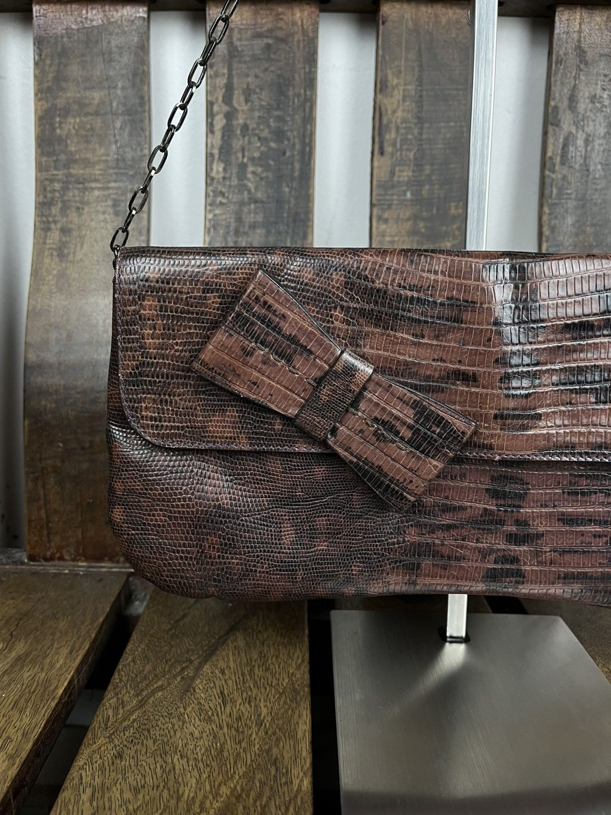 Miu Miu Miu Miu S/S1999 Lizard-Skin Embossed Chain Shoulder Bag Size ONE SIZE - 3 Thumbnail