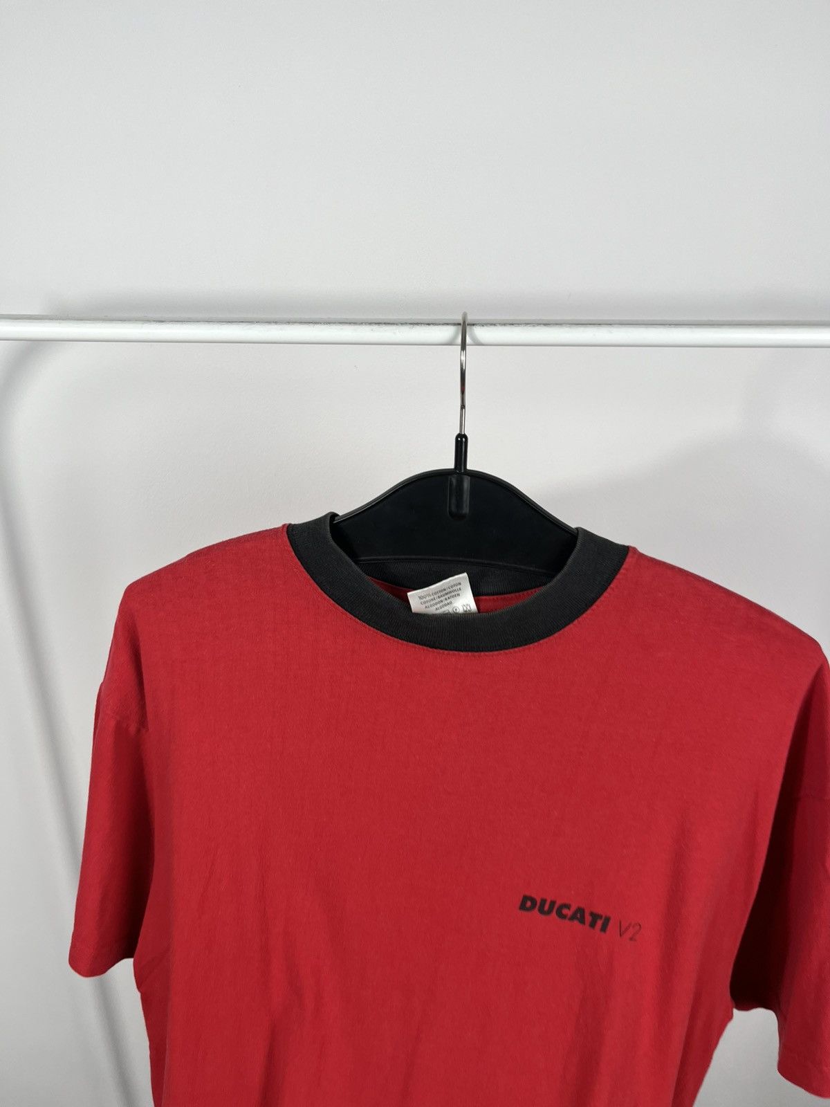 Ducati Ducati V2 Red T-Shirt Black Collar Moto Tee 100% Cotton Size US L / EU 52-54 / 3 - 8 Thumbnail