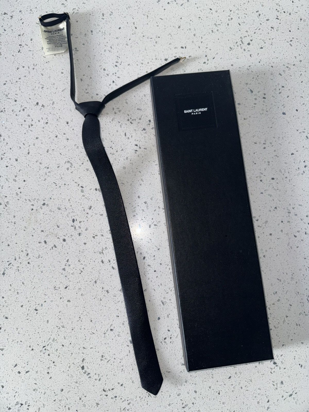 Saint Laurent Paris Saint Laurent black leather tie Hedi Slimane