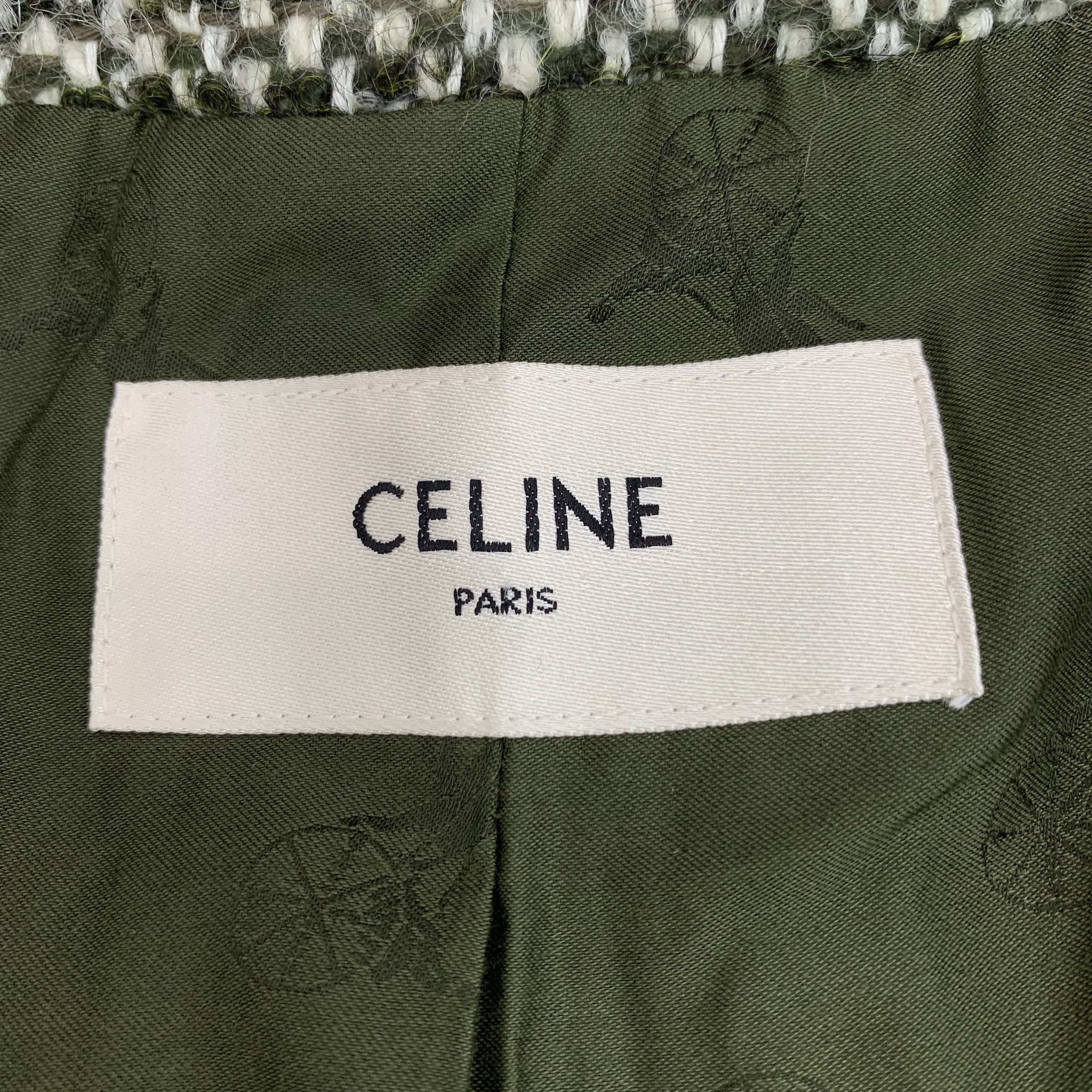 Celine Celine Jacket Wool Military Green Tweed Button-Up (Size XXS) Size XXS / US 00 / IT 34 - 2 Thumbnail