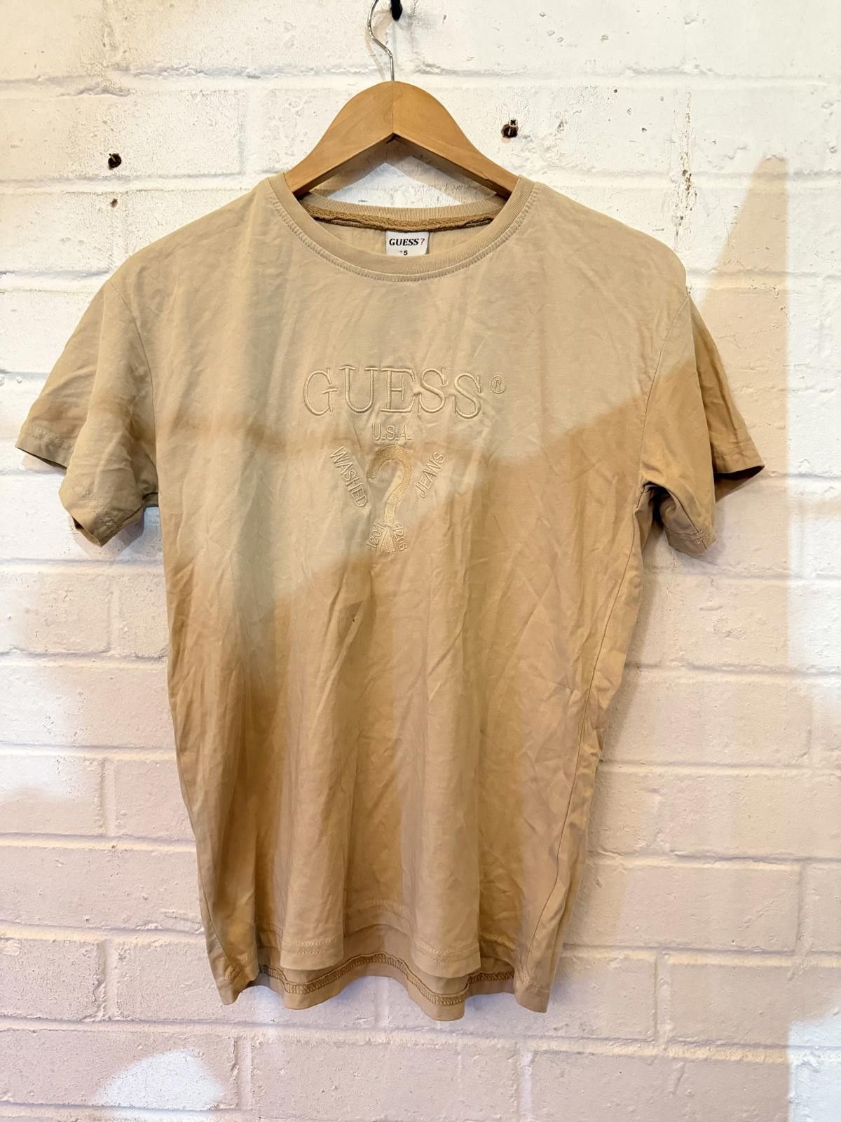 Guess Guess Men's Beige Embroidered Logo T-Shirt Size S Size US S / EU 44-46 / 1 - 1 Thumbnail