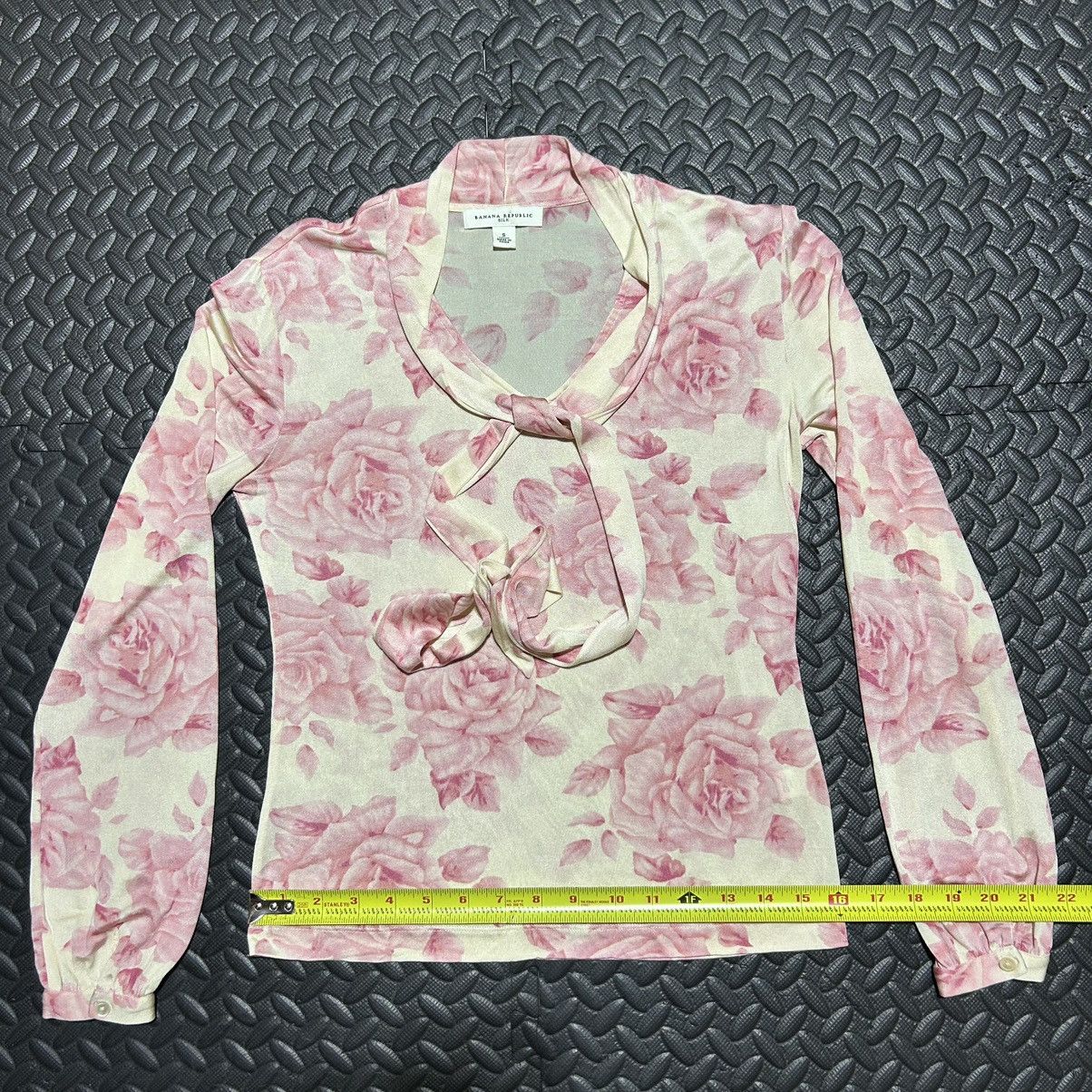 Banana Republic Vintage Banana Republic Silk Tie Neck Blouse Floral Small Size S / US 4 / IT 40 - 6 Thumbnail