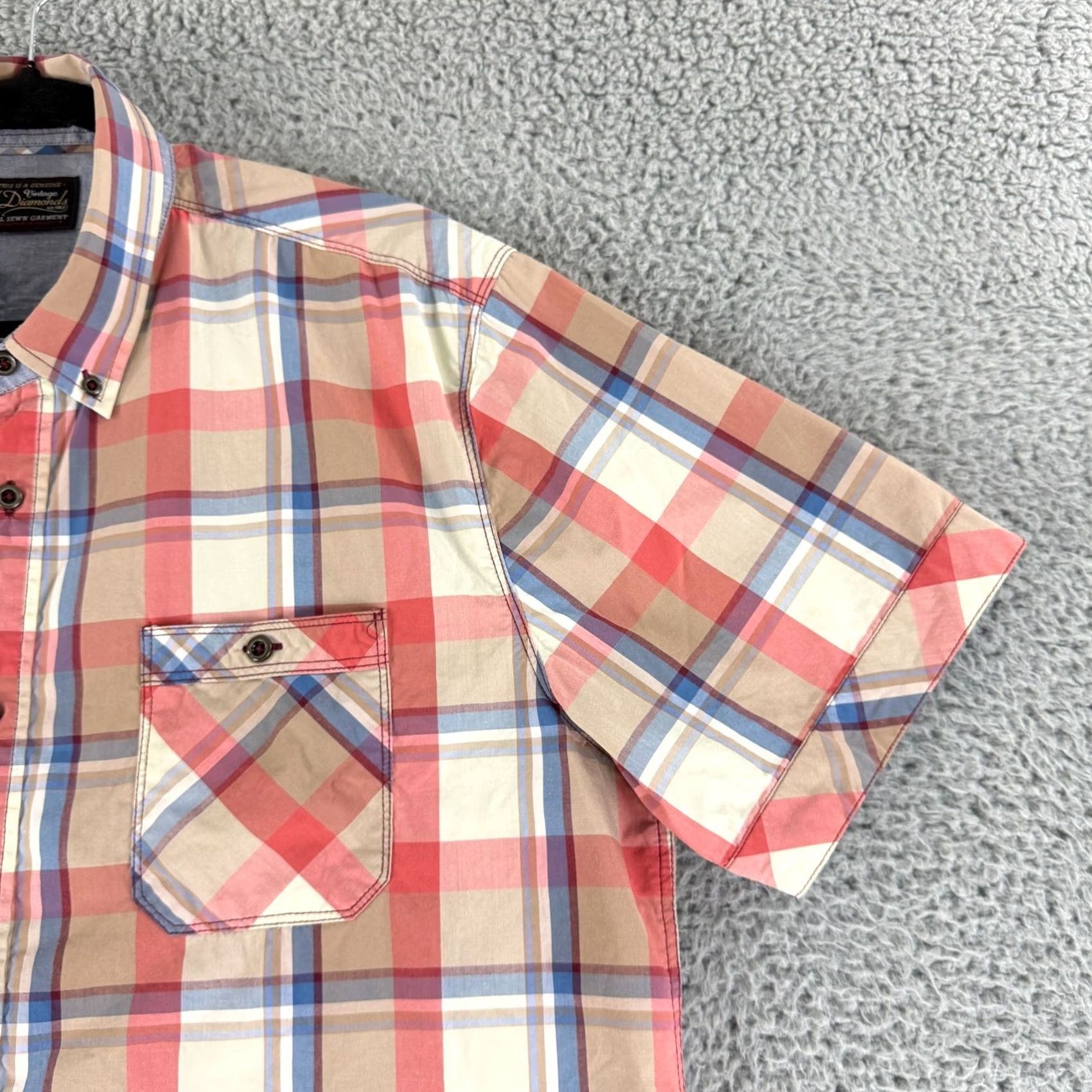 Vintage 7 Diamonds Vintage Button-Down Shirt Men Size XXL Blue Plaid Short Sleeve Cotton Size US XXL / EU 58 / 5 - 3 Thumbnail