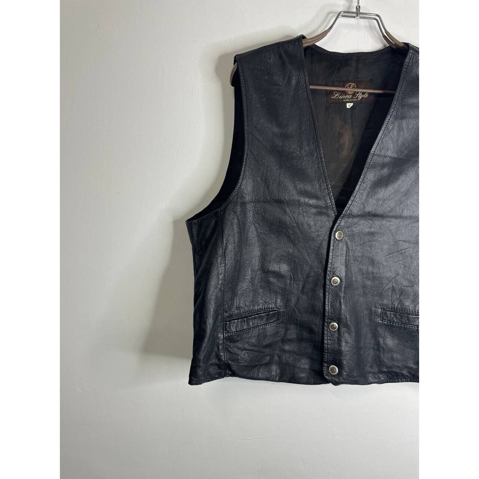 Leather Vintage Linea Style Black Leather Vest Western Biker Style Size US XL / EU 56 / 4 - 2 Thumbnail