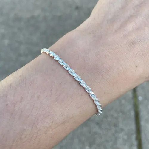 Sterling Silver Solid Silver Bracelet Silver Rope Bracelet 3mm 7in Size ONE SIZE - 1 Thumbnail