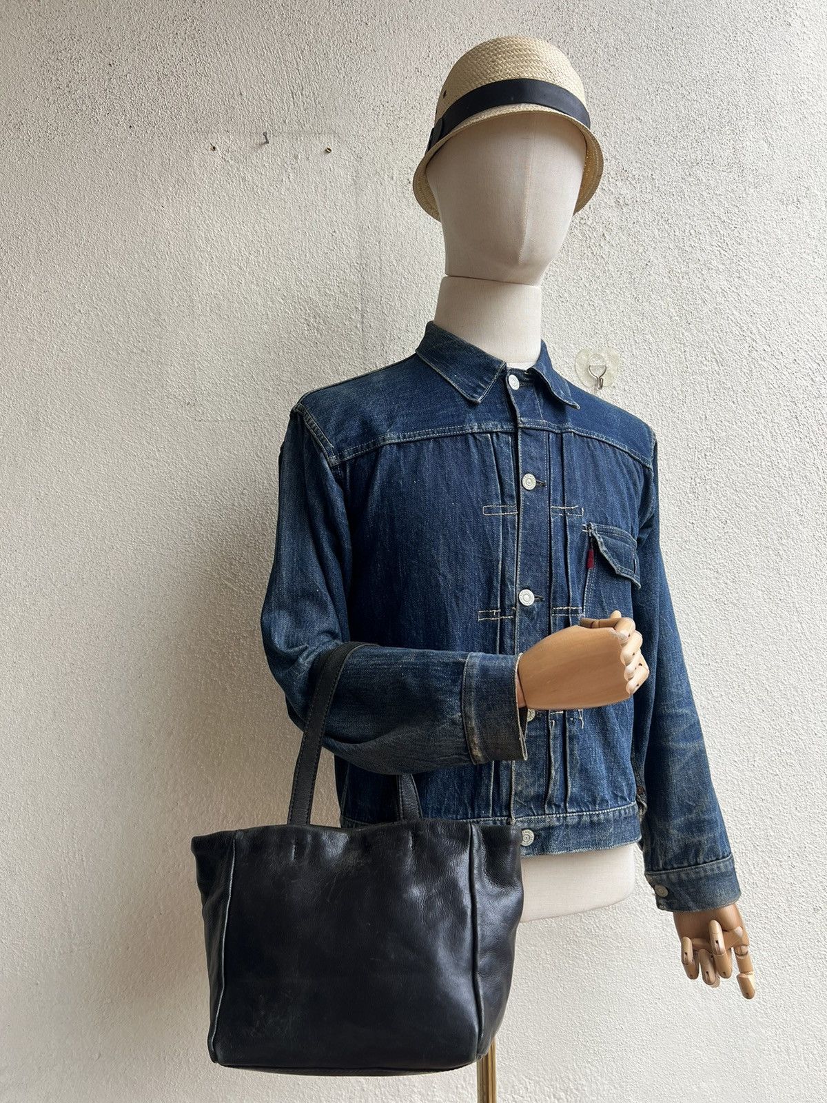 Issey Miyake × Leather × Zucca Vintage Zucca Japan Faded Patina Leather Mini Tote Bag Size ONE SIZE - 3 Thumbnail