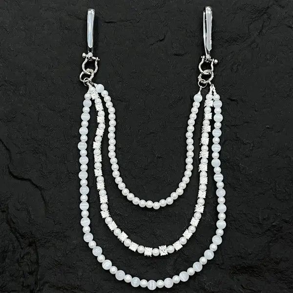 Jewelry White Beaded Wallet Chain Accessory for Jeans, Layered Style Size ONE SIZE - 6 Thumbnail