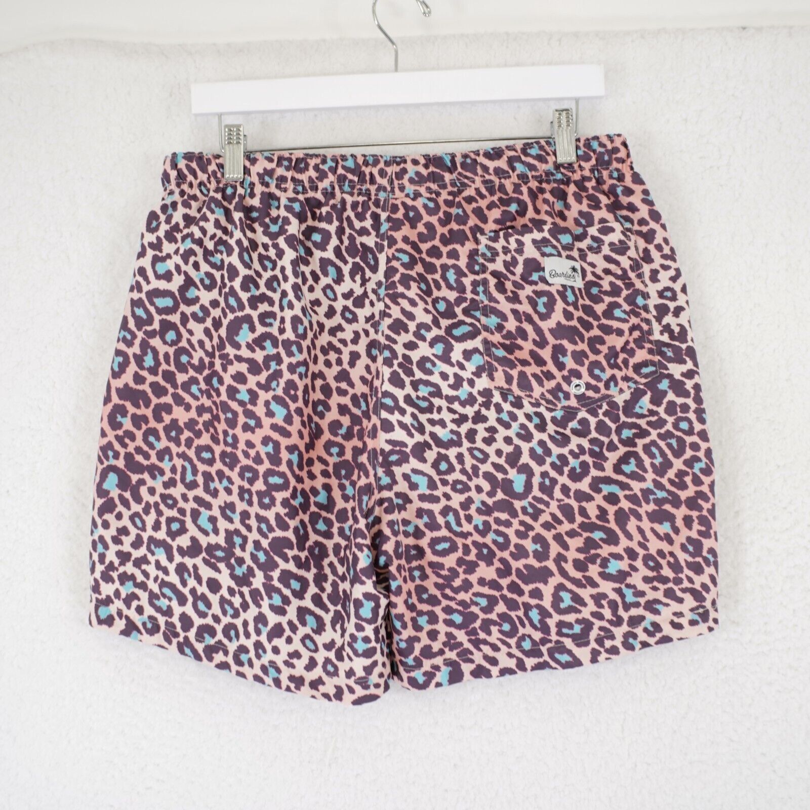 Designer Boardies Cheatah Print Pink Teal Drawstring Swim Trunks XL L Size US 31 - 6 Thumbnail