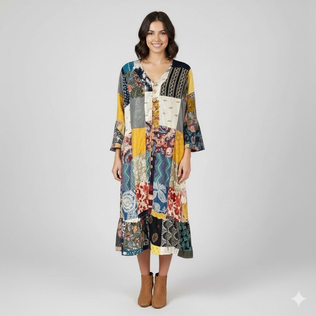 Other Ashley Taylor Boho Patchwork Cotton Dress NWT Size ONE SIZE - 1 Thumbnail