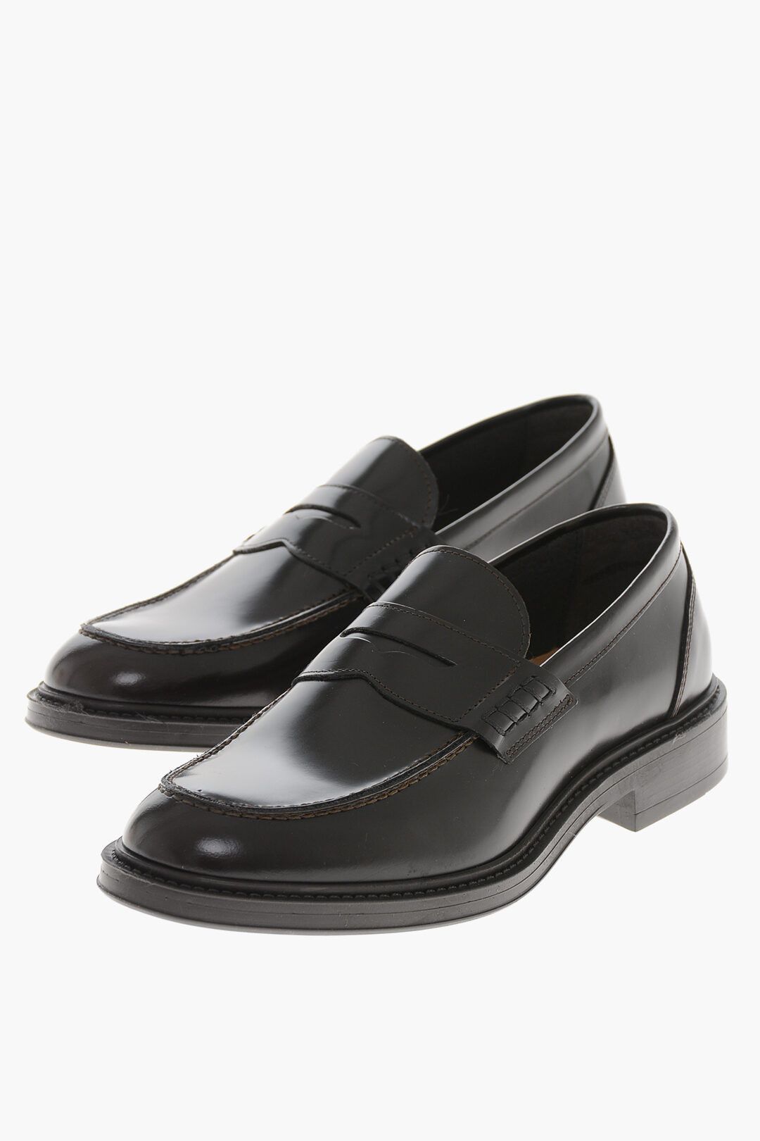 Testoni og1mm0226 Brushed Leather Penny Loafers in Brown Size US 10 / EU 43 - 2 Thumbnail