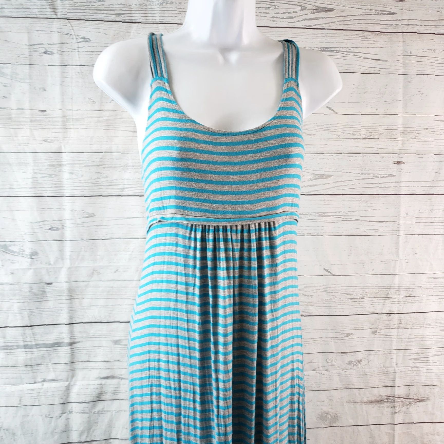 Calvin Klein Calvin Klein Maxi Dress Womens Sz 4 Gray Blue Stripe Scoop Neck Sleeveless Rayon Blend Long Dress Size S / US 4 / IT 40 - 2 Thumbnail
