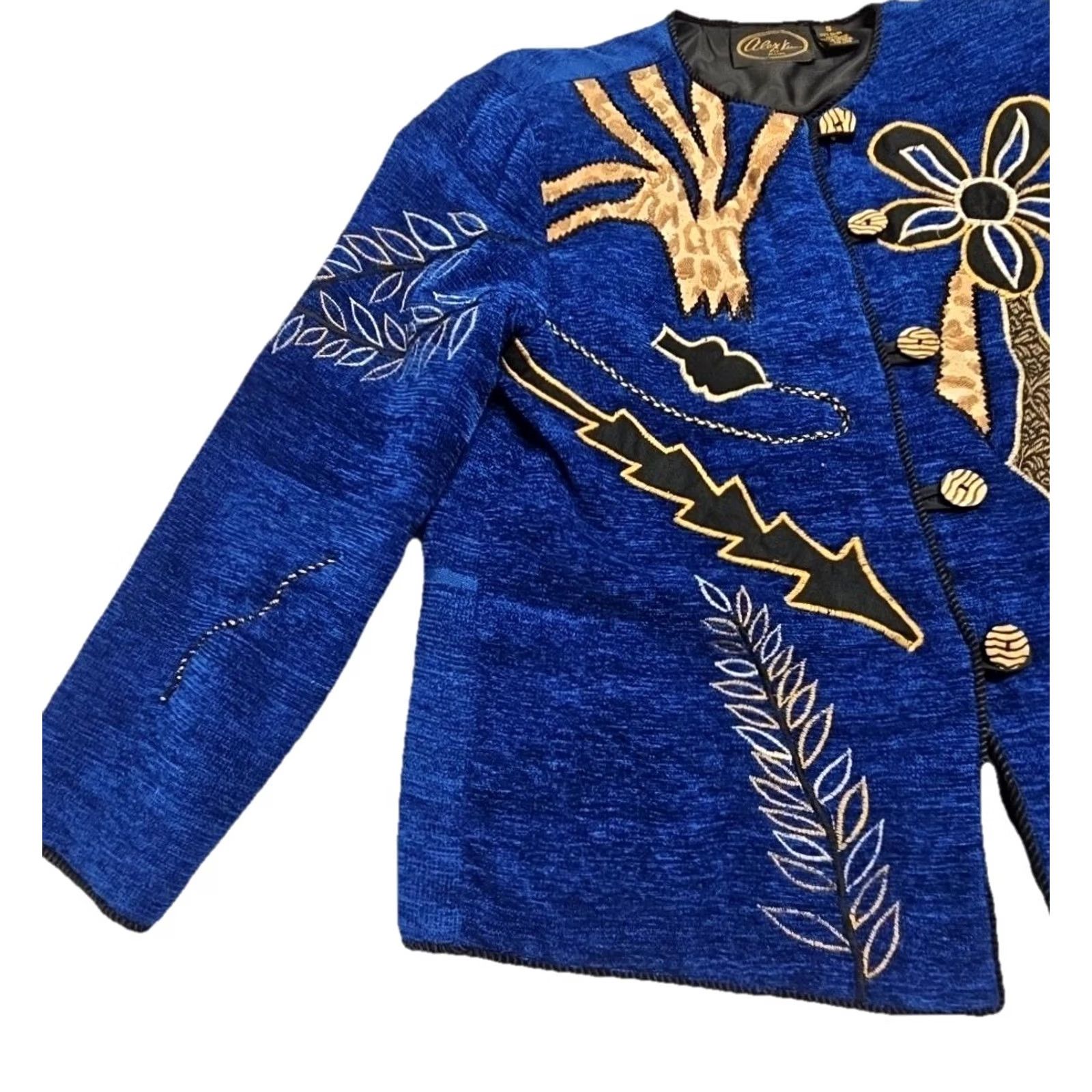 Vintage VINTAGE 90s Alex Kim Allure Art To Wear Jacket Blue Gold Embroidered Womens S Size S / US 4 / IT 40 - 3 Thumbnail