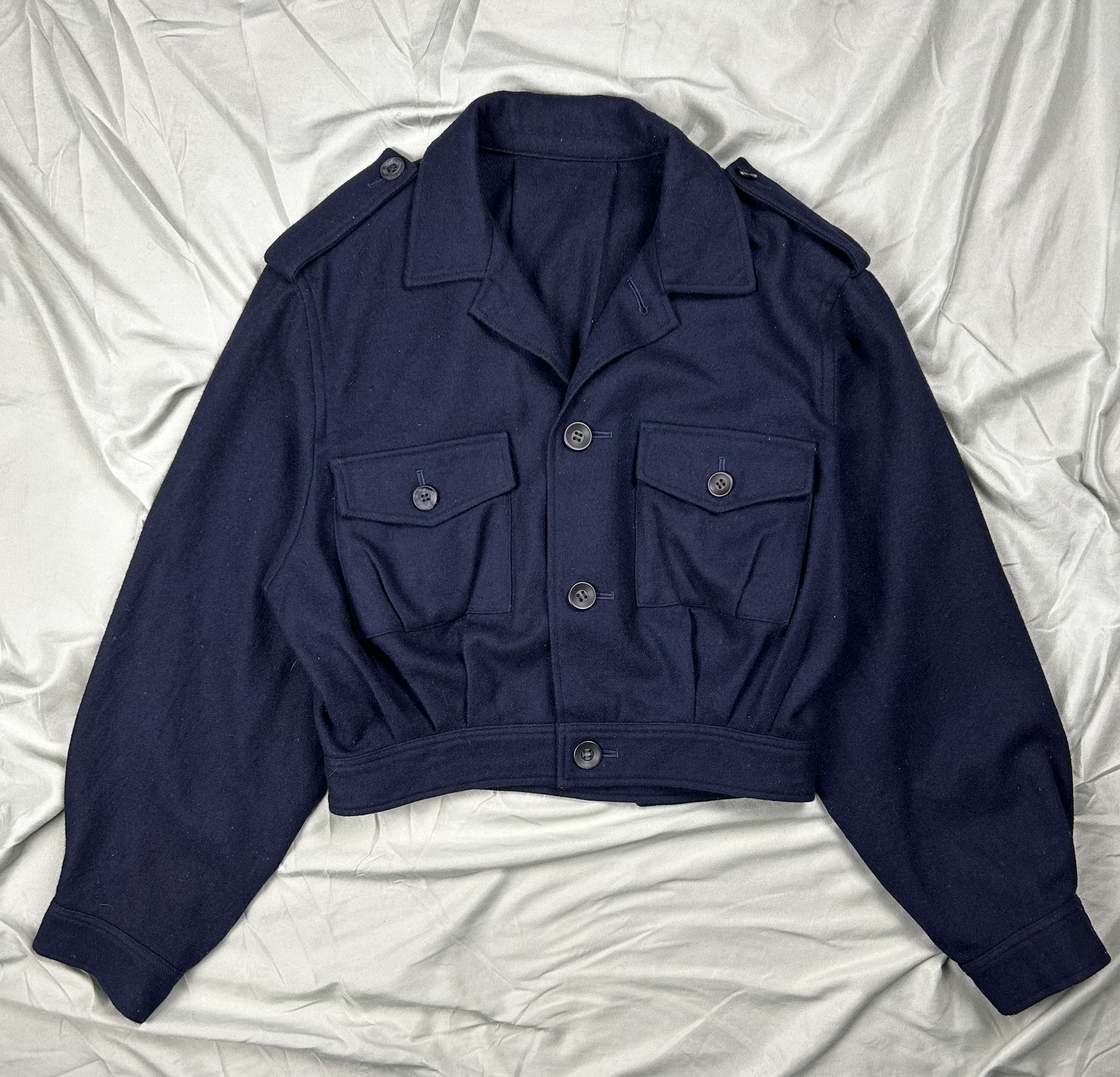 image of Yohji Yamamoto x YS Y's Wool Cropped Military Jacket in Navy, Men's (Size Small)
