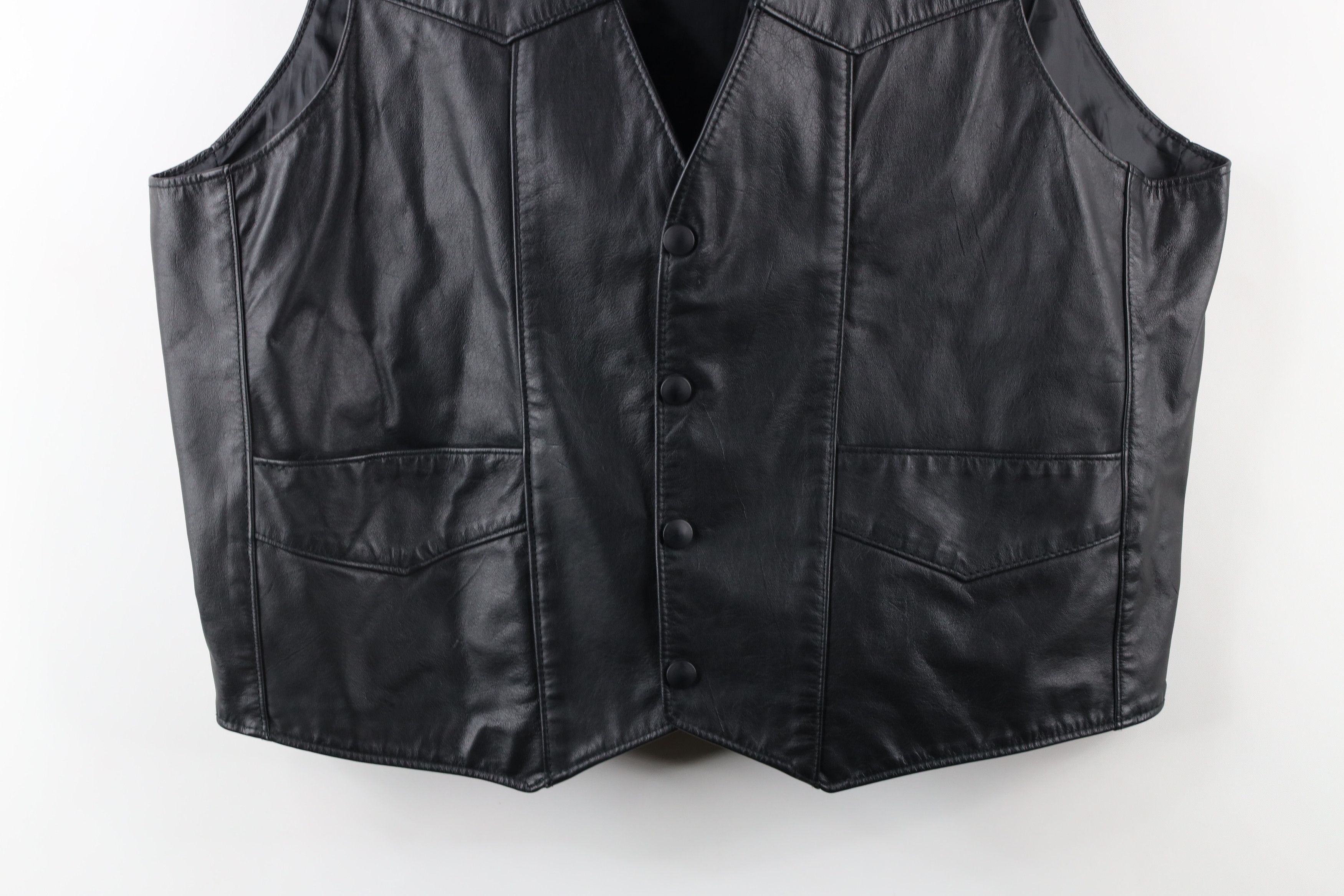 Vintage Vintage 70s Streetwear Leather Button Vest Jacket Black USA Size US L / EU 52-54 / 3 - 3 Thumbnail