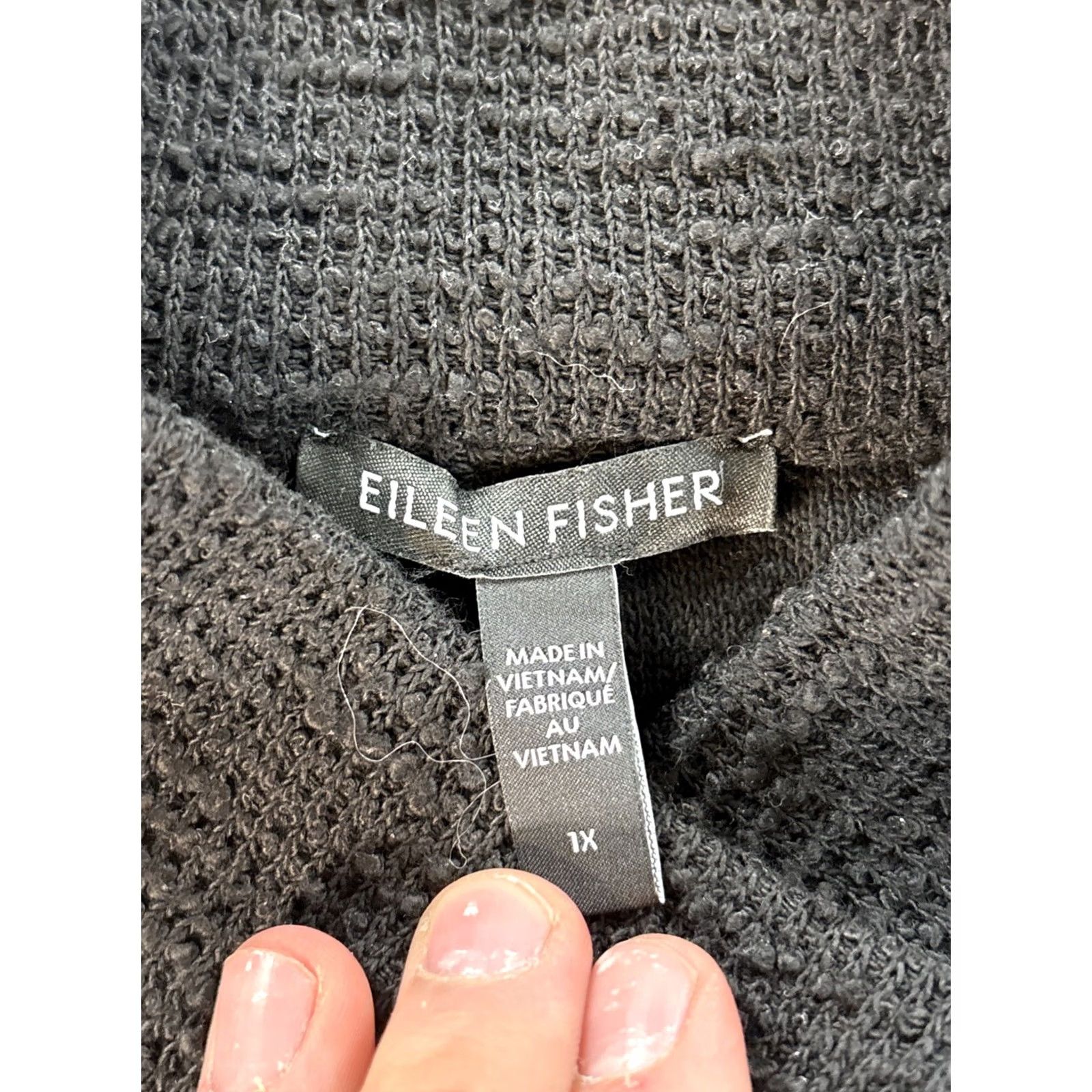 Eileen Fisher VINTAGE Eileen Fisher Cardigan Vest Womens 1X Black Organic Cotton Boucle Knit Textured Knit Sleeveless Collared Plus Size Womens Black Cardigan Vest Size XL / US 12-14 / IT 48-50 - 4 Thumbnail