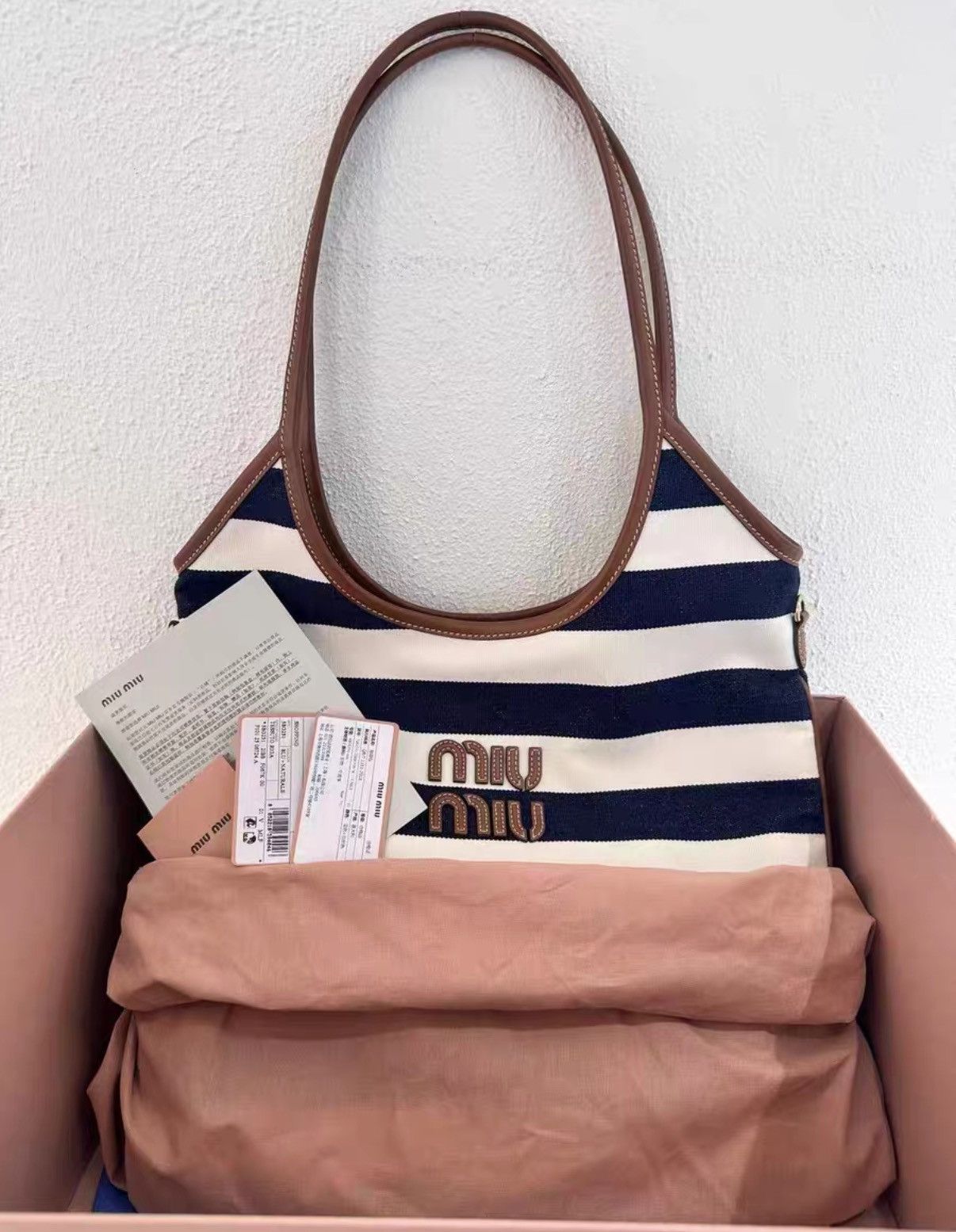 Miu Miu Miu Miu Ivy Tote, navy striped canvas J38 Size ONE SIZE - 2 Thumbnail
