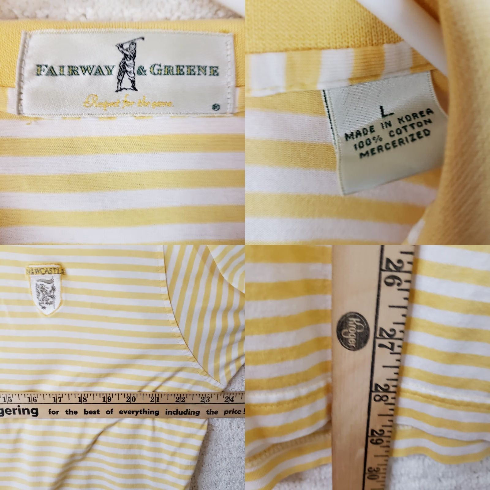 Vintage Fairway & Greene Yellow Striped Short Sleeve Polo Golf Shirt Men's L Newcastle Logo Size US L / EU 52-54 / 3 - 9 Thumbnail