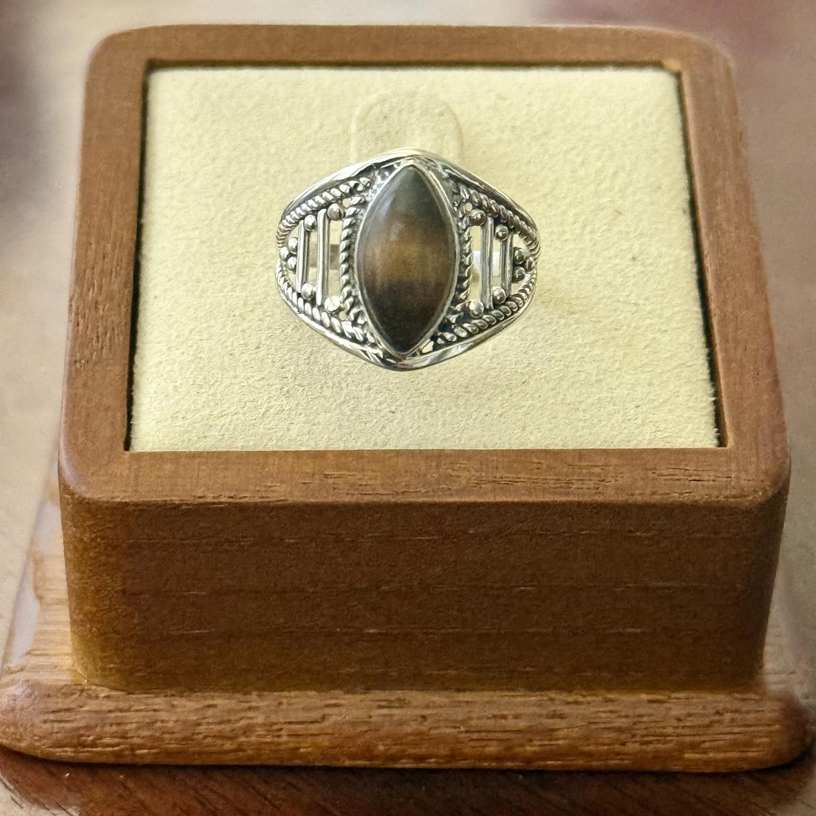 Designer Natural Tigers Eye Marquise Sterling Silver Ring Size 6 Size ONE SIZE - 1 Thumbnail