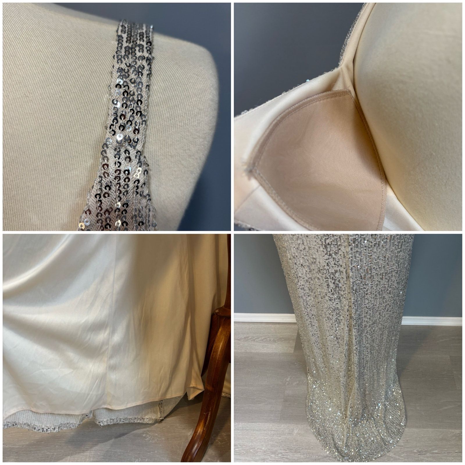 Vintage Ieena for Mac Duggal Silver Sequin V-Neck Gown NWT, Size 8 Size M / US 6-8 / IT 42-44 - 5 Thumbnail