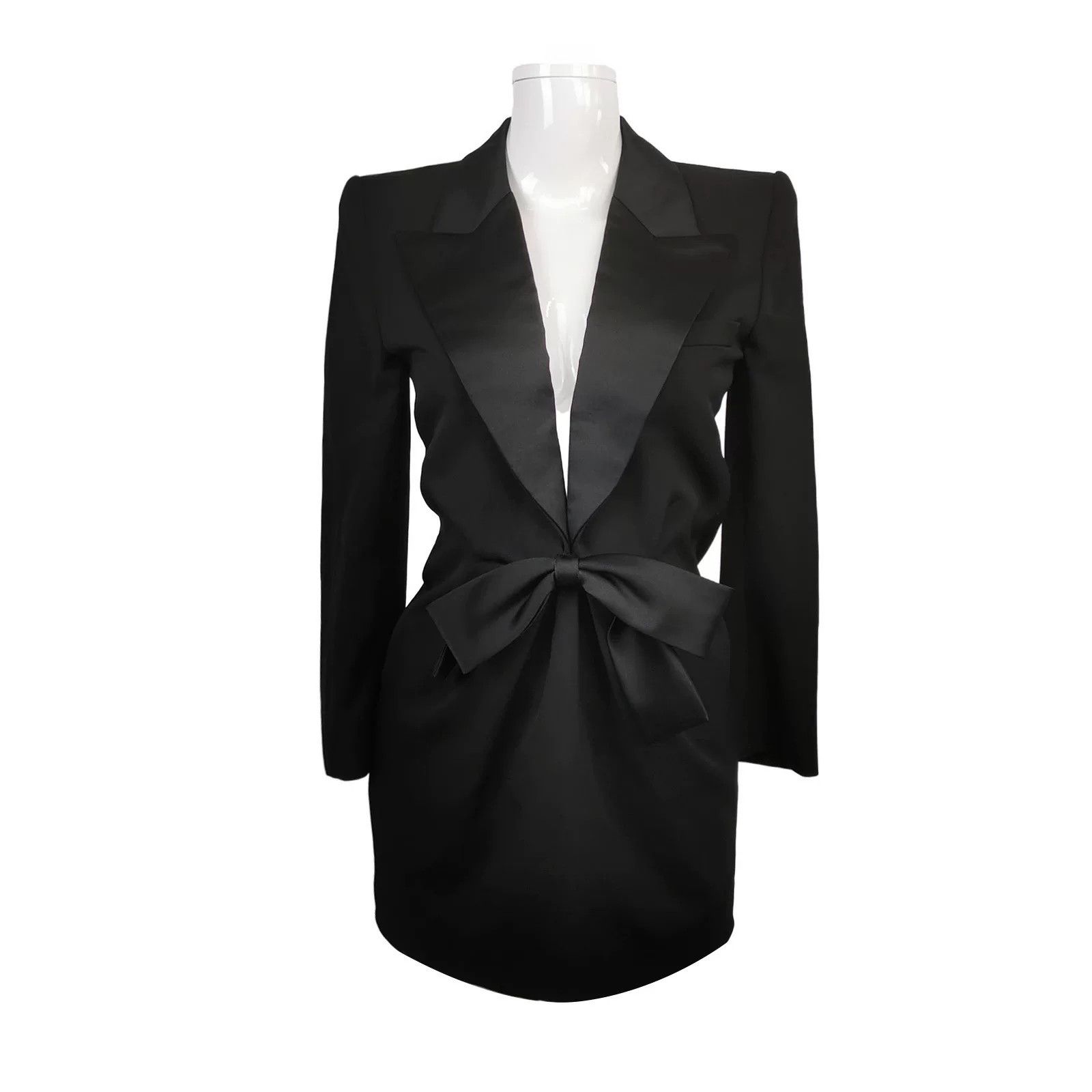 Saint Laurent Paris Saint Laurent Black Blazer Dress with Bow Size XXS / US 00 / IT 34 - 1 Thumbnail