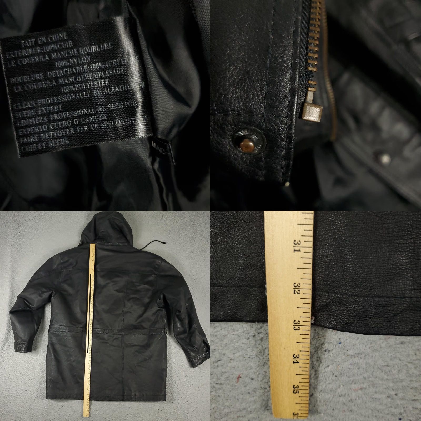Vintage Phase 2 Jacket Mens Large Leather Hooded Parka Pockets Zipless No Zipper Black Size US L / EU 52-54 / 3 - 8 Thumbnail