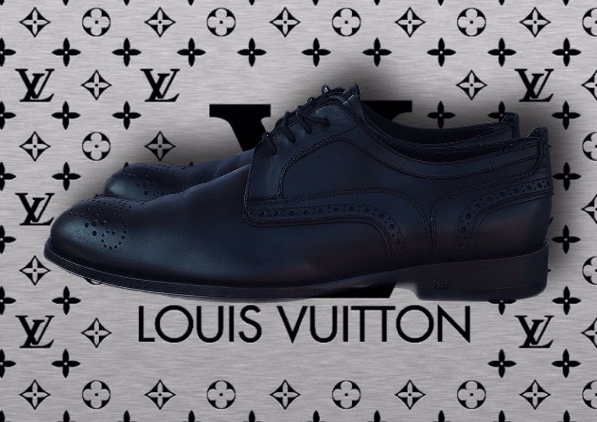 Louis Vuitton Louis Vuitton Black Brogue Leather Lace Up Oxfords LV Logo Size US 9 / EU 42 - 2 Thumbnail