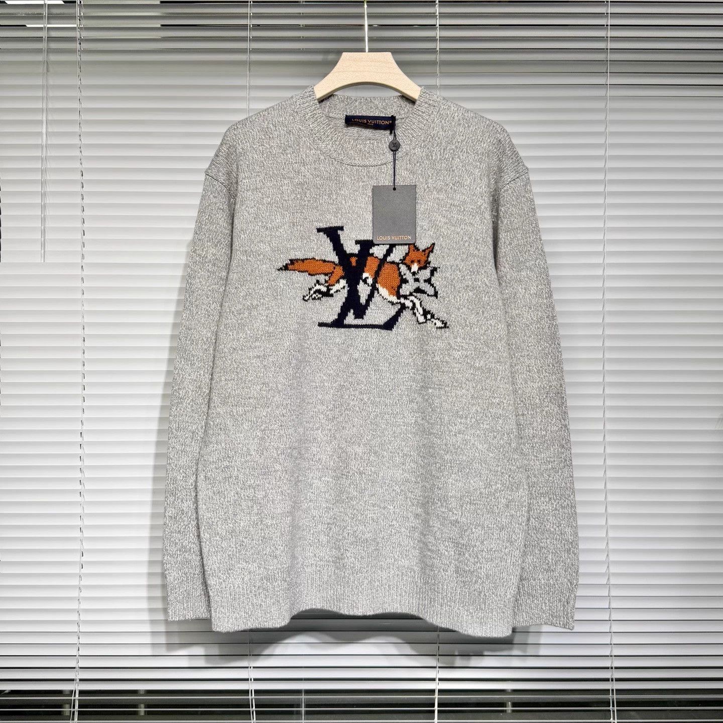 LV Monogram Fox Wool Cashmere Sweater XL Grey