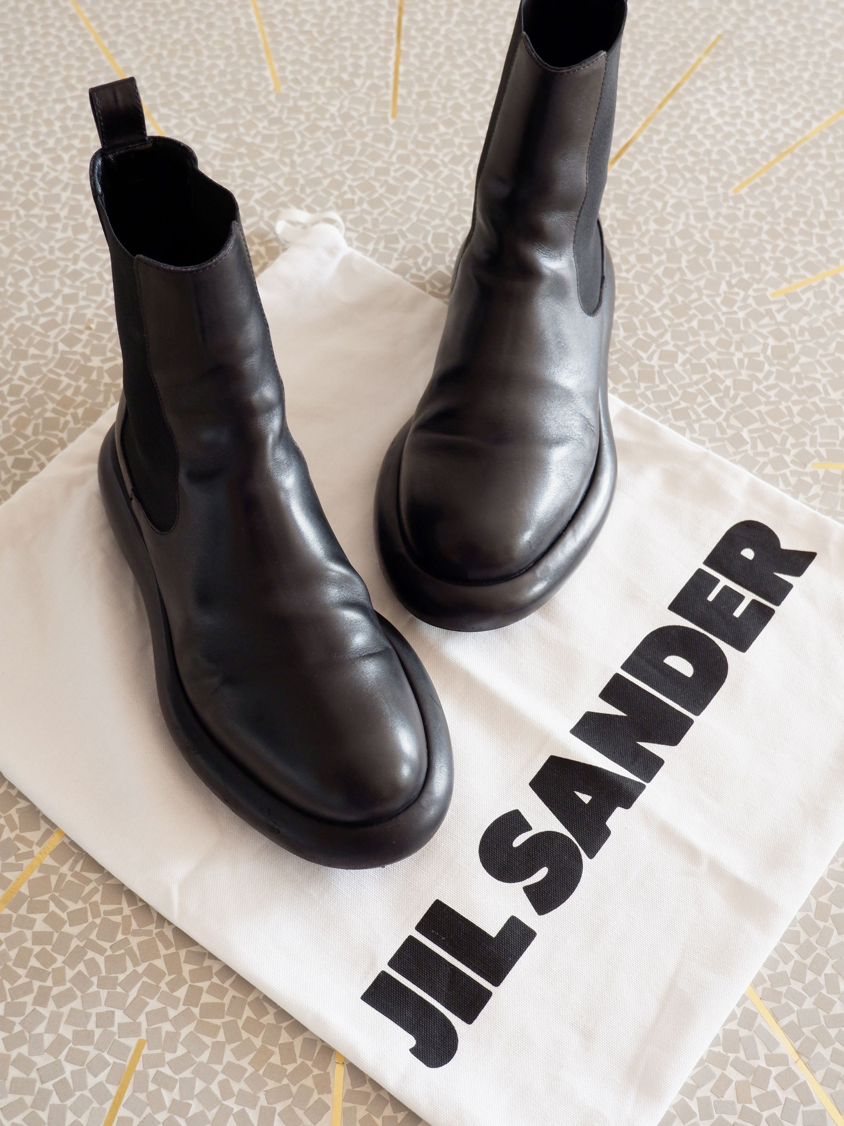 Jil Sander Jil Sander Raf Simons Leather Black Combat Men's Boots