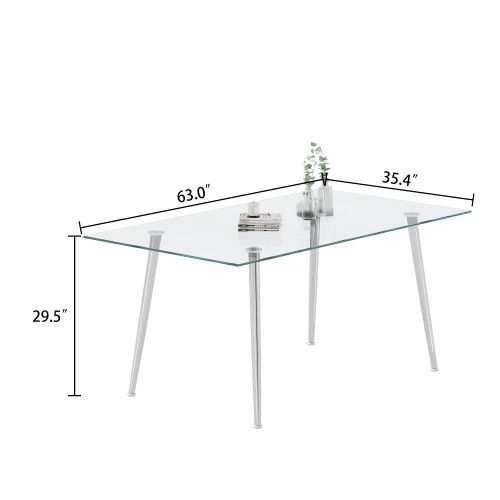 Designer × Homemade 0.32" Thick Tempered Glass Top Dining Table with Silver Stai Size US L / EU 52-54 / 3 - 3 Thumbnail