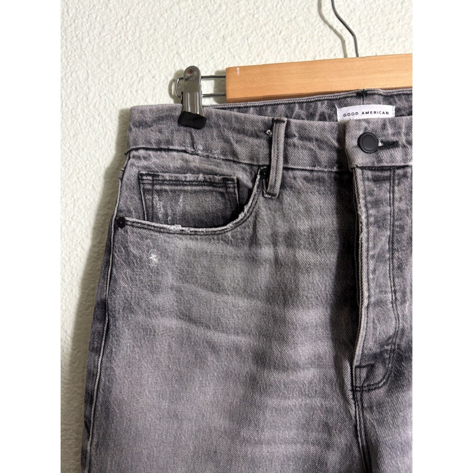 Good American Good American Jeans Womens 12 Black Twisted Slit Straight Leg 31x32 Denim Cotton Stretch 5-Pocket High Rise Modern 90s City College Size 34" / US 12 / IT 48 - 4 Thumbnail