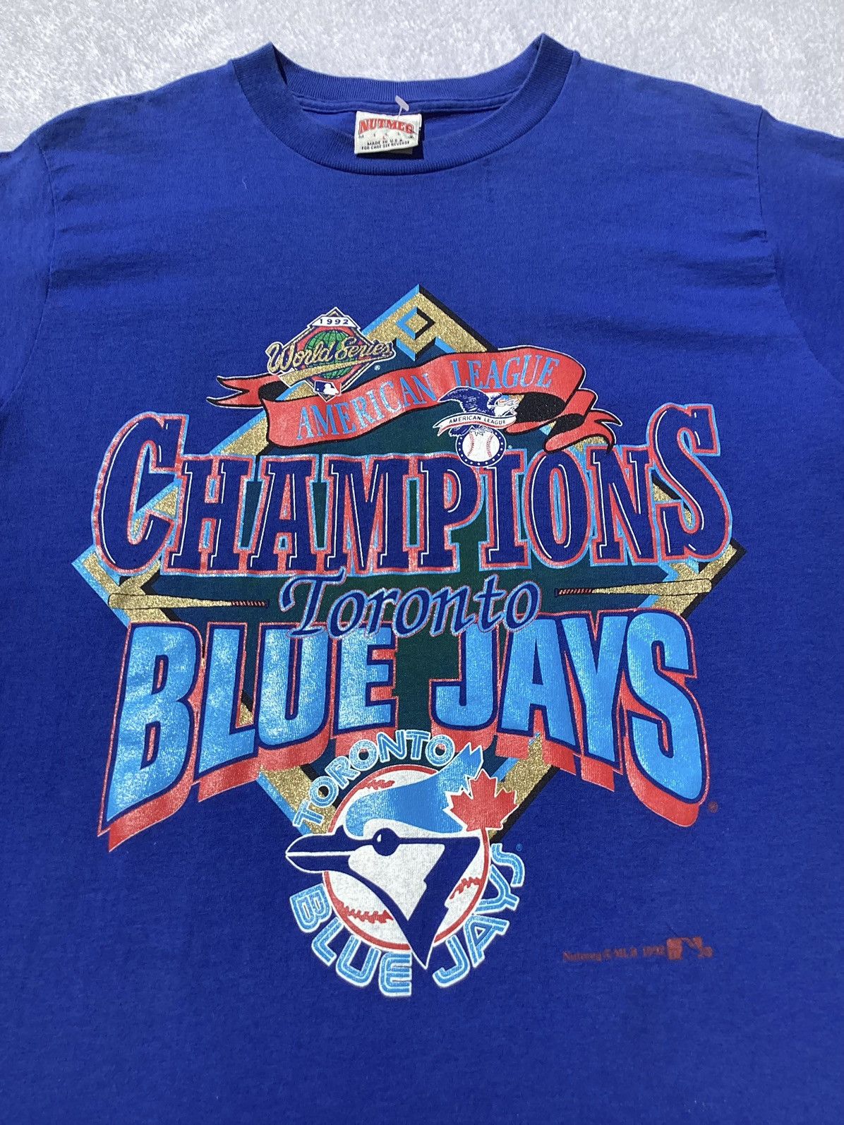 MLB Vtg 92 Toronto Bluejays World Series championship nutmeg tee Size US L / EU 52-54 / 3 - 3 Thumbnail