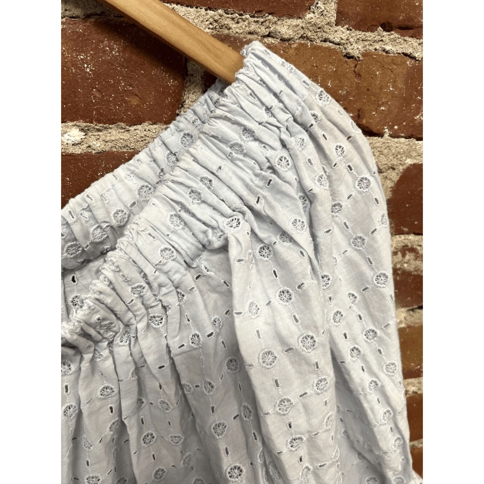 Lucky Brand Lucky Brand Off Shoulder Blouse Womens Size Medium Eyelet Bell Sleeves Blue Size M / US 6-8 / IT 42-44 - 3 Thumbnail
