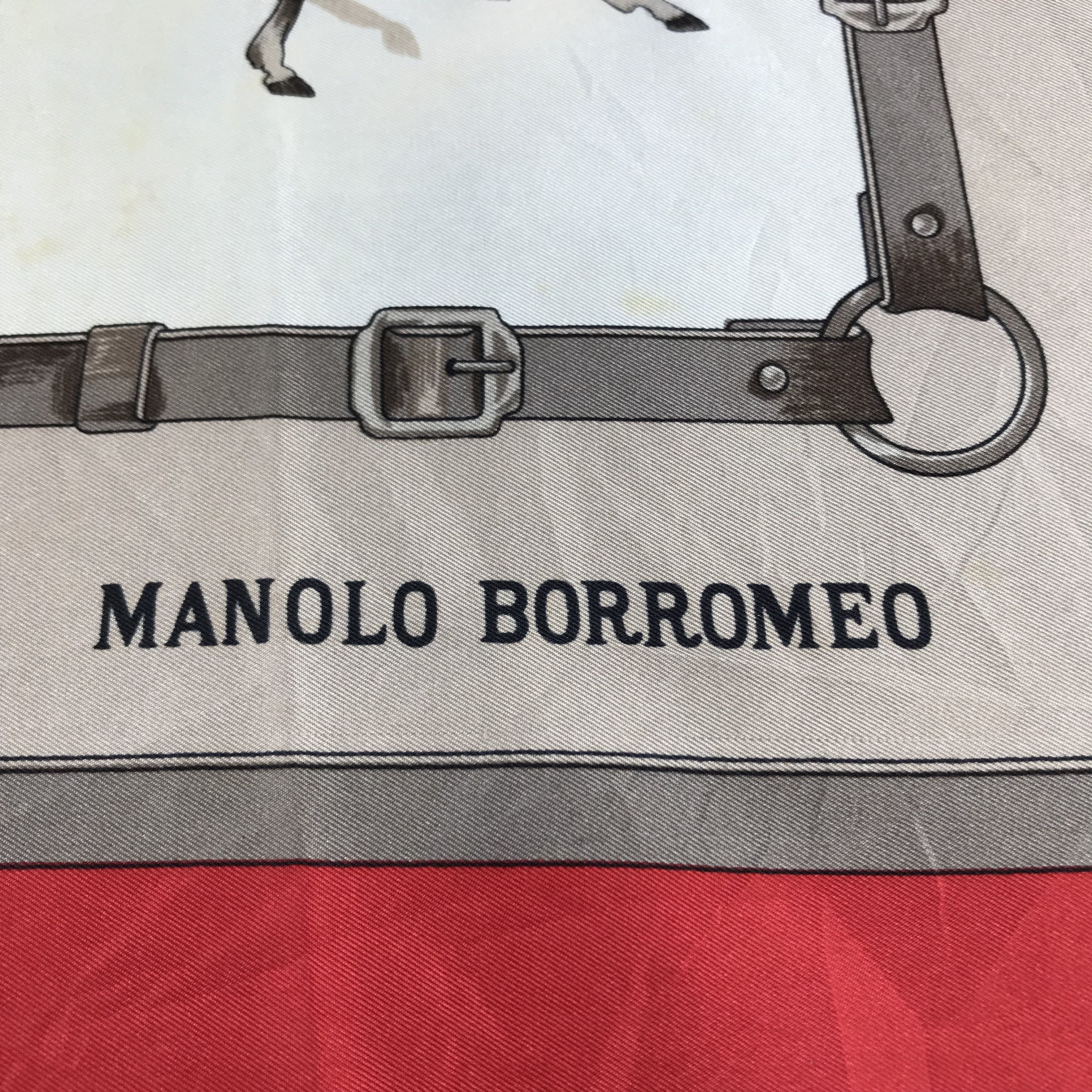Japanese Brand Manolo Borromeo Horse Racing Silk Scarf M123 Size ONE SIZE - 3 Thumbnail