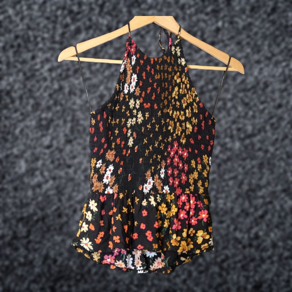 Vintage PATRONS OF PEACE Halter Top Black Floral Stretch Womens S Tank Sleeveless Slim Casual Beach Bohemian 90s (No Decade) Womens Size S / US 4 / IT 40 - 1 Thumbnail
