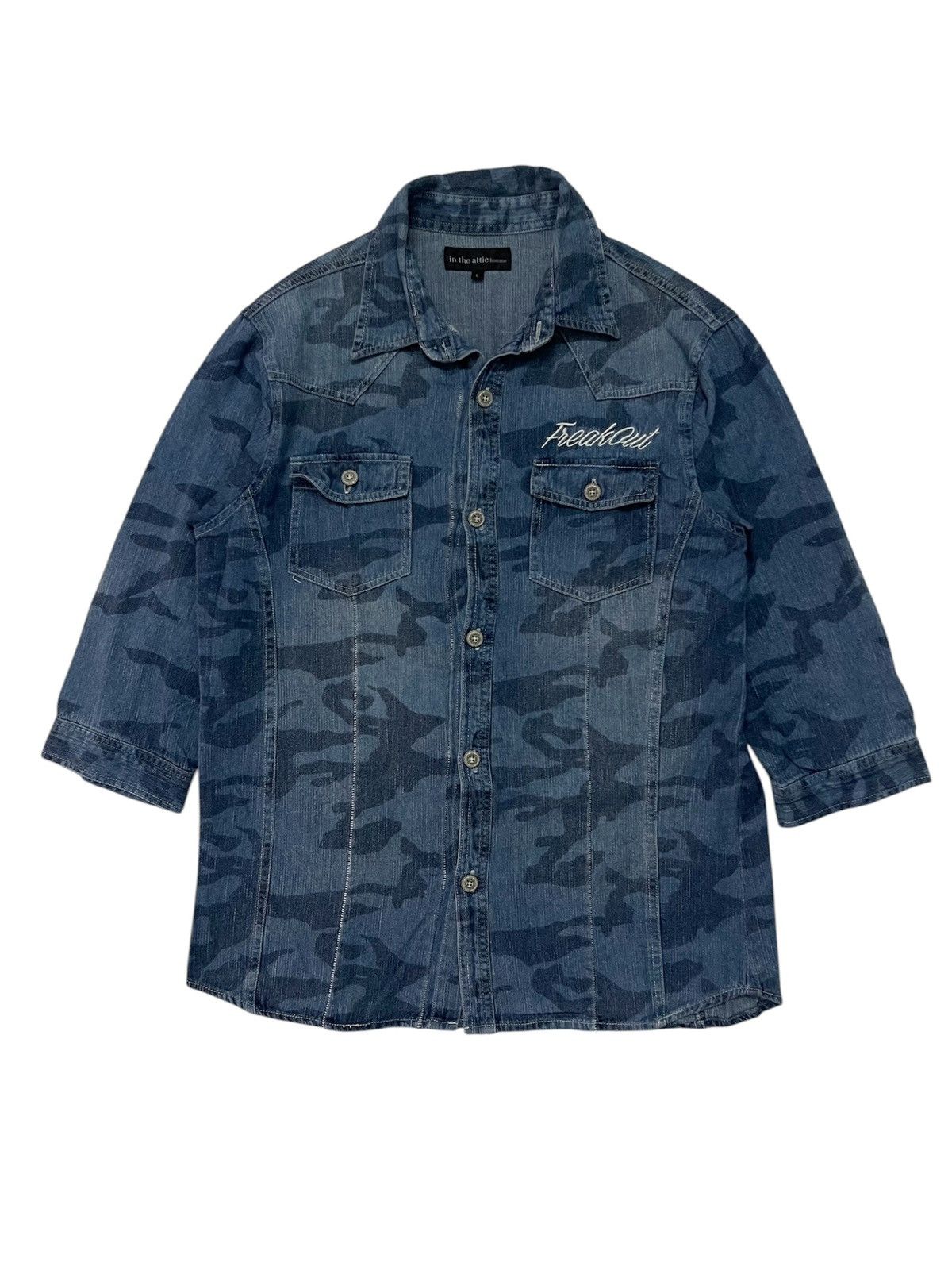 Hysteric Glamour × In The Attic × Japanese Brand Punk🔥In the Attic Homme Camouflage Denim Button up Shirt Size US M / EU 48-50 / 2 - 2 Thumbnail