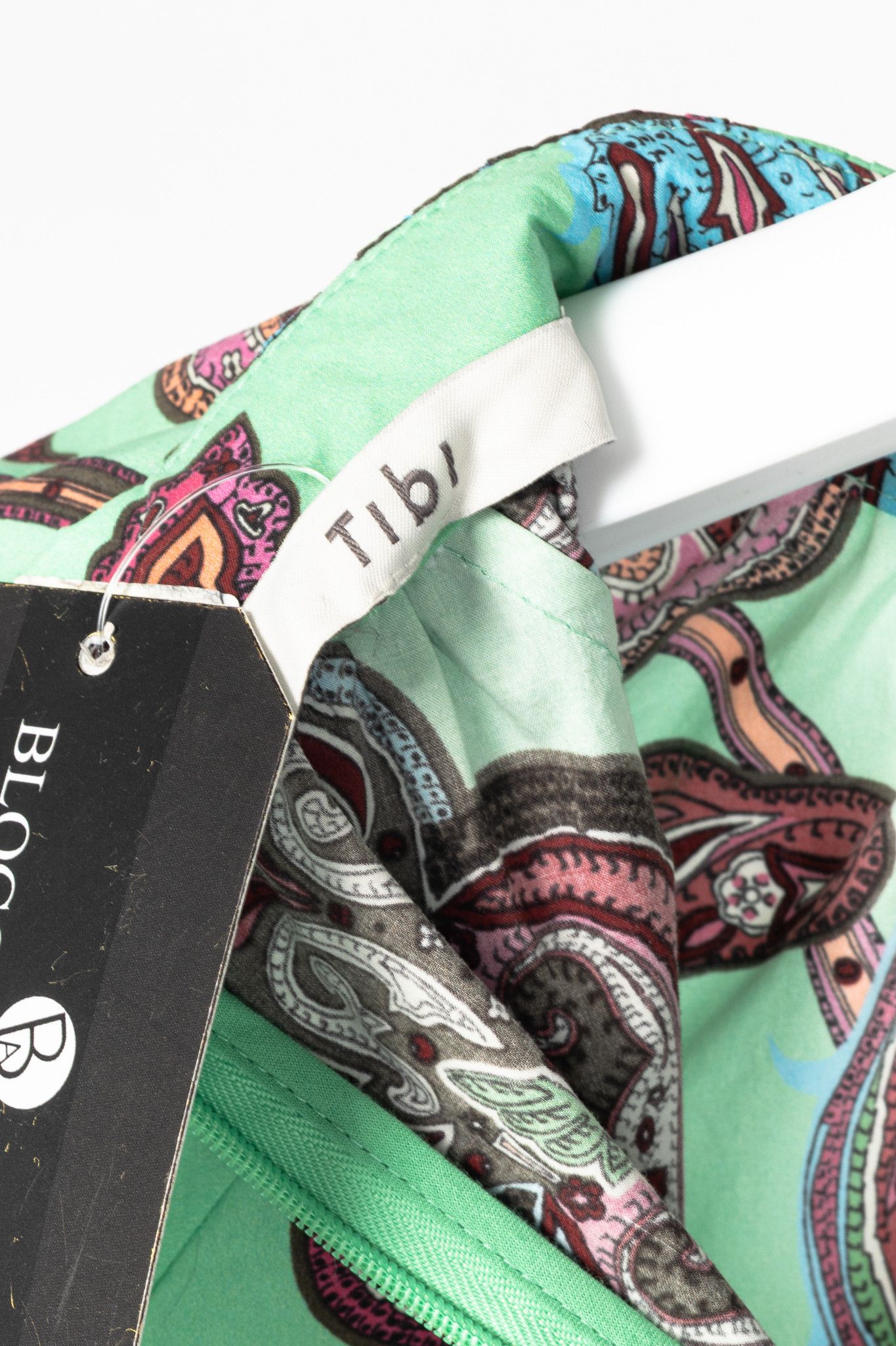 Tibi Tibi Mint Multi Paisley Cotton Shirred Neck Top Size XS / US 0-2 / IT 36-38 - 7 Thumbnail