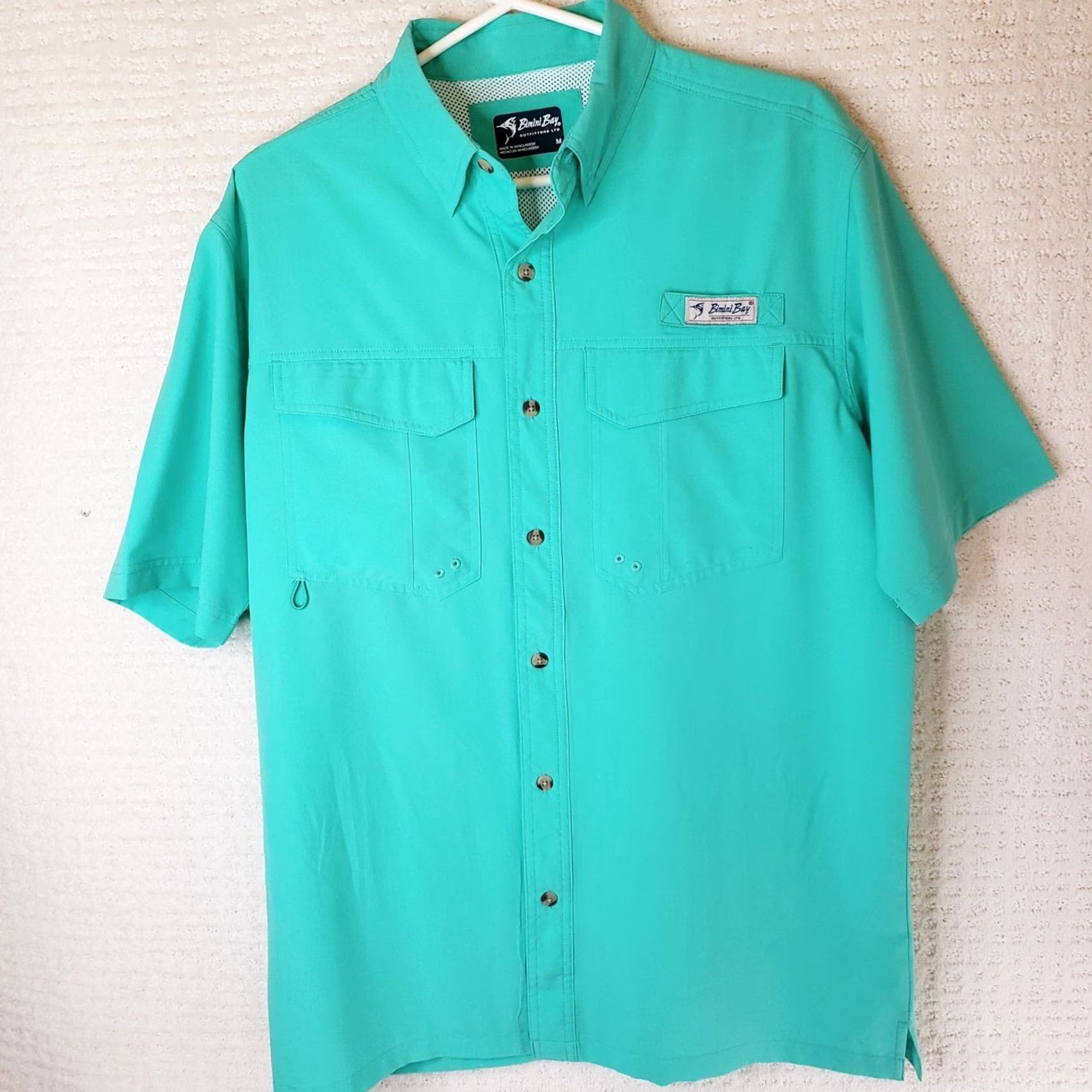 AQUA Bimini Bay Outfitters Short Sleeve Flats 5 V Bloodguard Shirt Mens M Aqua Green Size US M / EU 48-50 / 2 - 3 Thumbnail