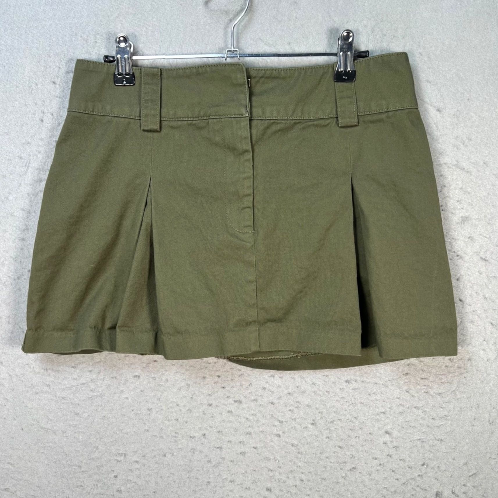 Mango Mango Skirt Womens 4 Olive Green Pleated Mini Cotton Blend Adult Regular Short Spring Summer Womens Size 27" / US 4 / IT 40 - 2 Thumbnail