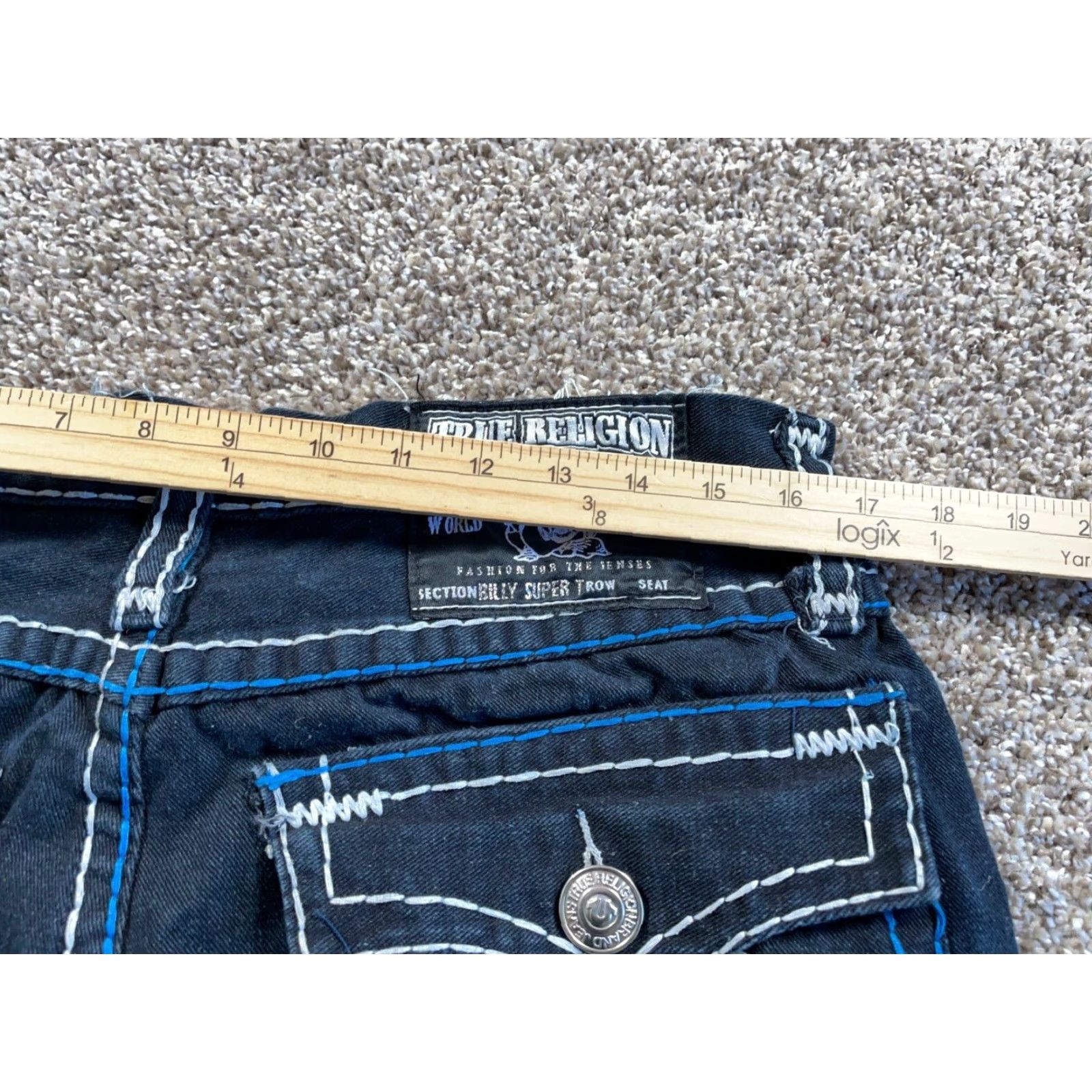 True Religion VINTAGE True Religion Billy Super T Jeans Men's 33 x 32 Black Distressed Straight 90s Rock Size US 33 - 5 Thumbnail
